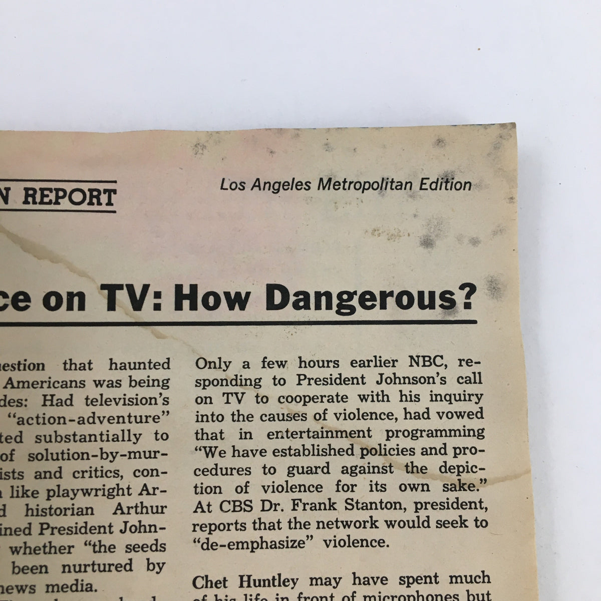 TV Guide Magazine June 22 1968 article titled 'Violence on TV: How Dangerous?' discussing concerns over television violence and its impact on American audiences, featured in the Los Angeles Metropolitan Edition.