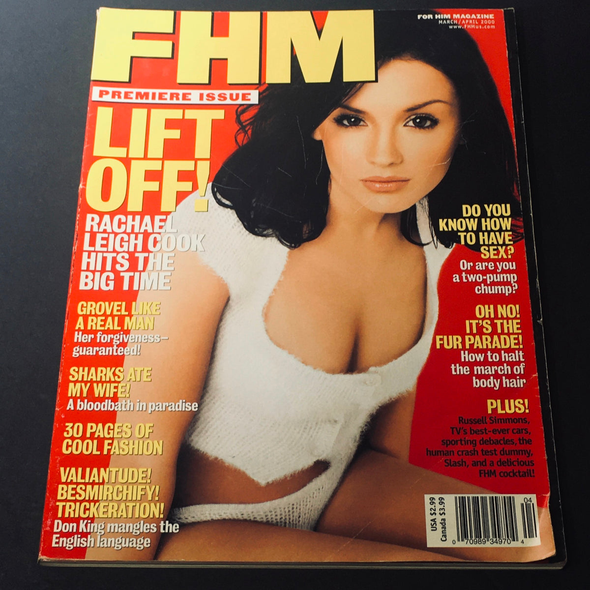 FHM Magazine March April 2000 featuring Rachel Leigh Cook on the cover, showcasing her stunning look and iconic style during early 2000s pop culture.