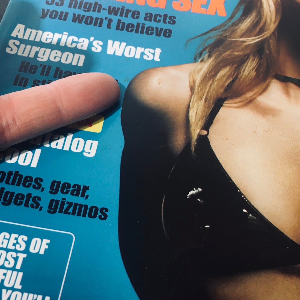 Close-up of Stuff For Men Magazine May 2001 showcasing details on the cover including 'America's Worst Surgeon' and the tagline for awesome features.
