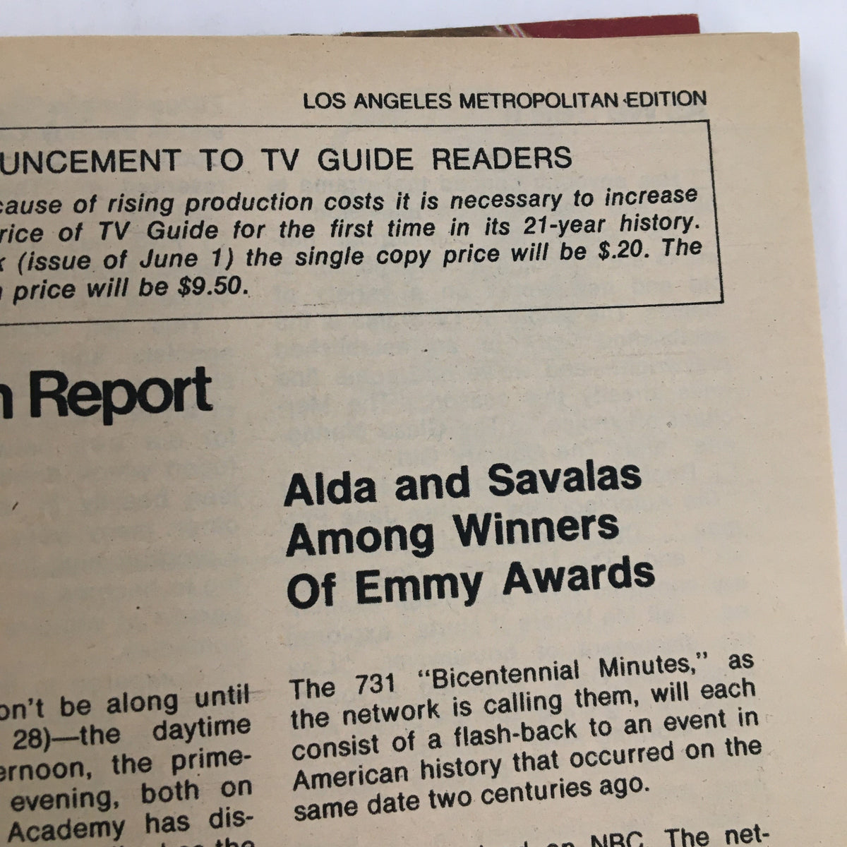 Interior page of TV Guide Magazine May 25 1974 announcing the price increase of the magazine, reflecting historical publishing trends.