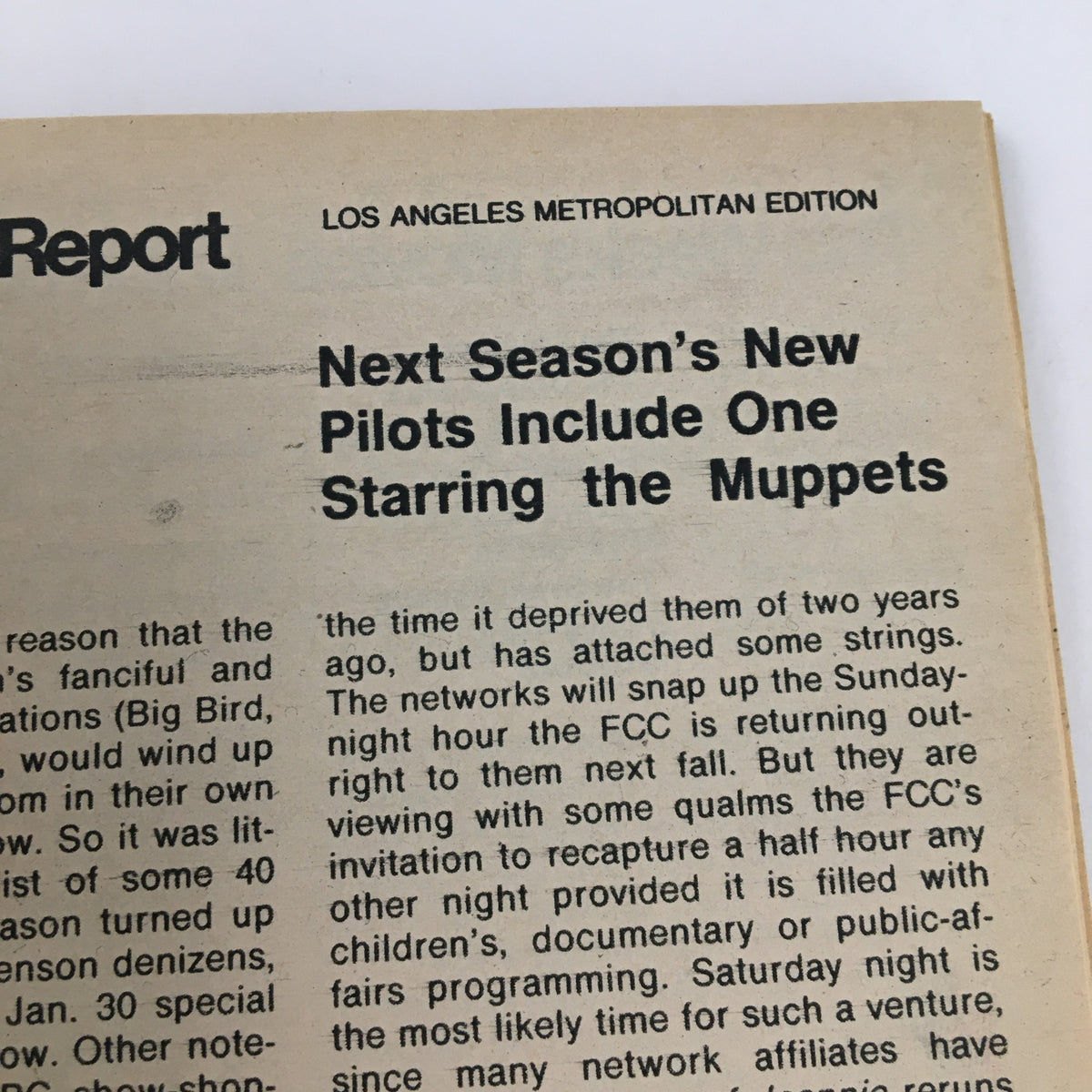 Inside page of TV Guide Magazine February 9, 1974, showcasing an article about new television pilots including one starring the Muppets, highlighting nostalgia and the evolution of 1970s TV.