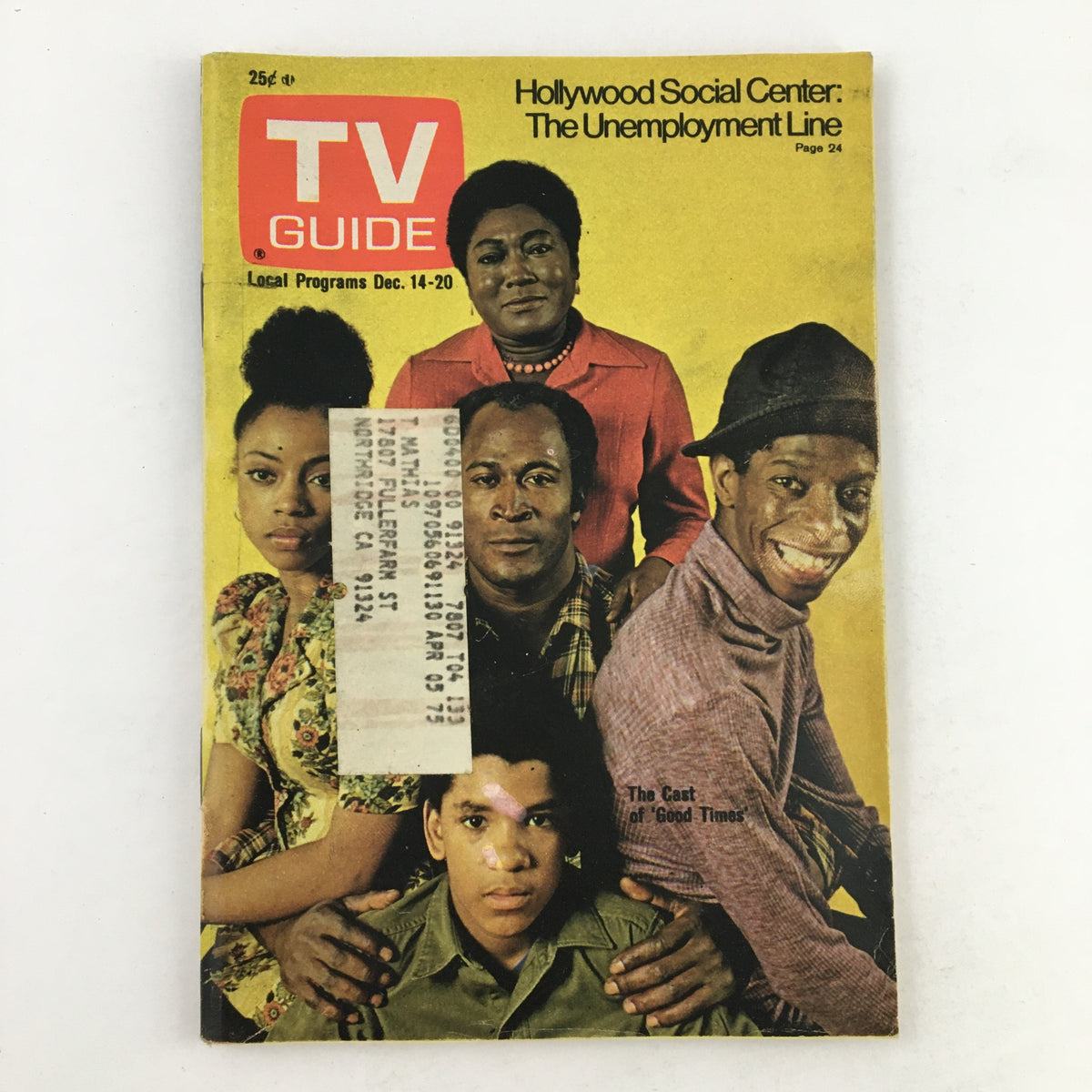 Cover of TV Guide Magazine December 14 1974 featuring Esther Rolle, Jimmie Walker, and cast members from 'Good Times', focusing on 1970s television culture.
