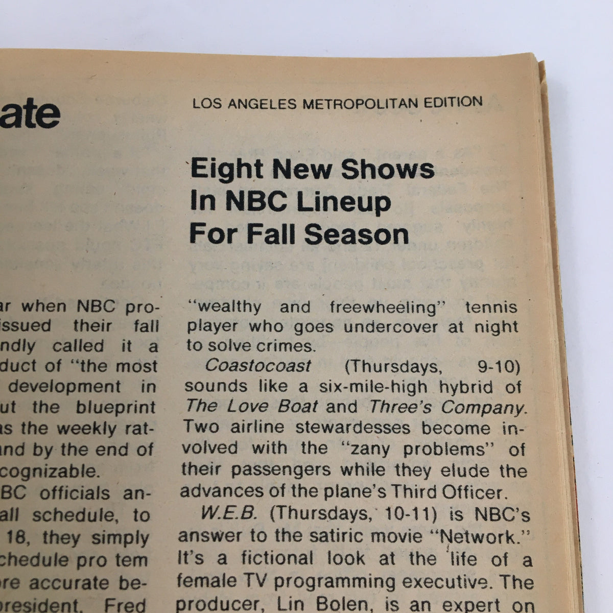 Article excerpt from TV Guide Magazine May 27, 1978, discussing NBC's new fall lineup and upcoming television shows.