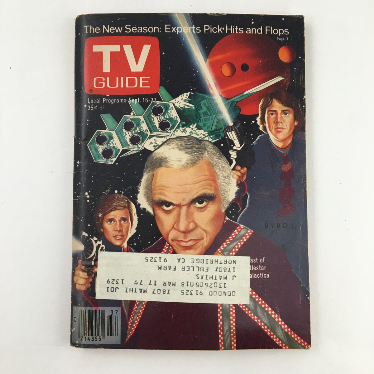 Cover of TV Guide Magazine September 16, 1978 featuring Dirk Benedict and Lorne Greene with a vintage design, showcasing iconic space-themed graphics.