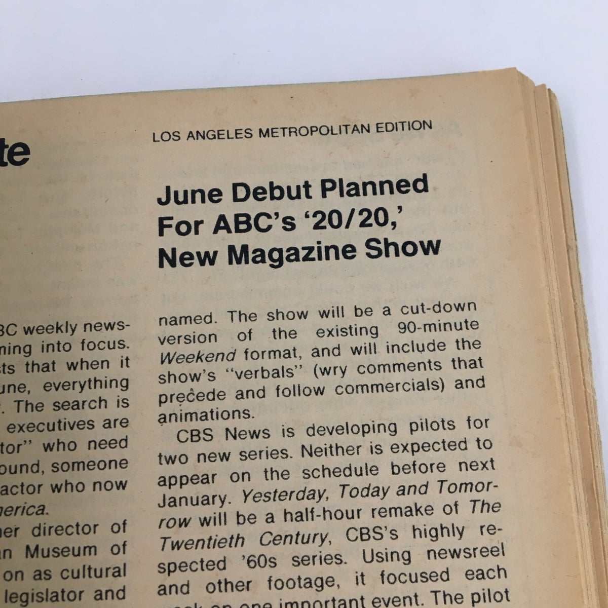 Text excerpt from TV Guide Magazine March 11, 1978, discussing the debut of ABC's '20/20' and upcoming magazine shows, Los Angeles Metropolitan Edition.
