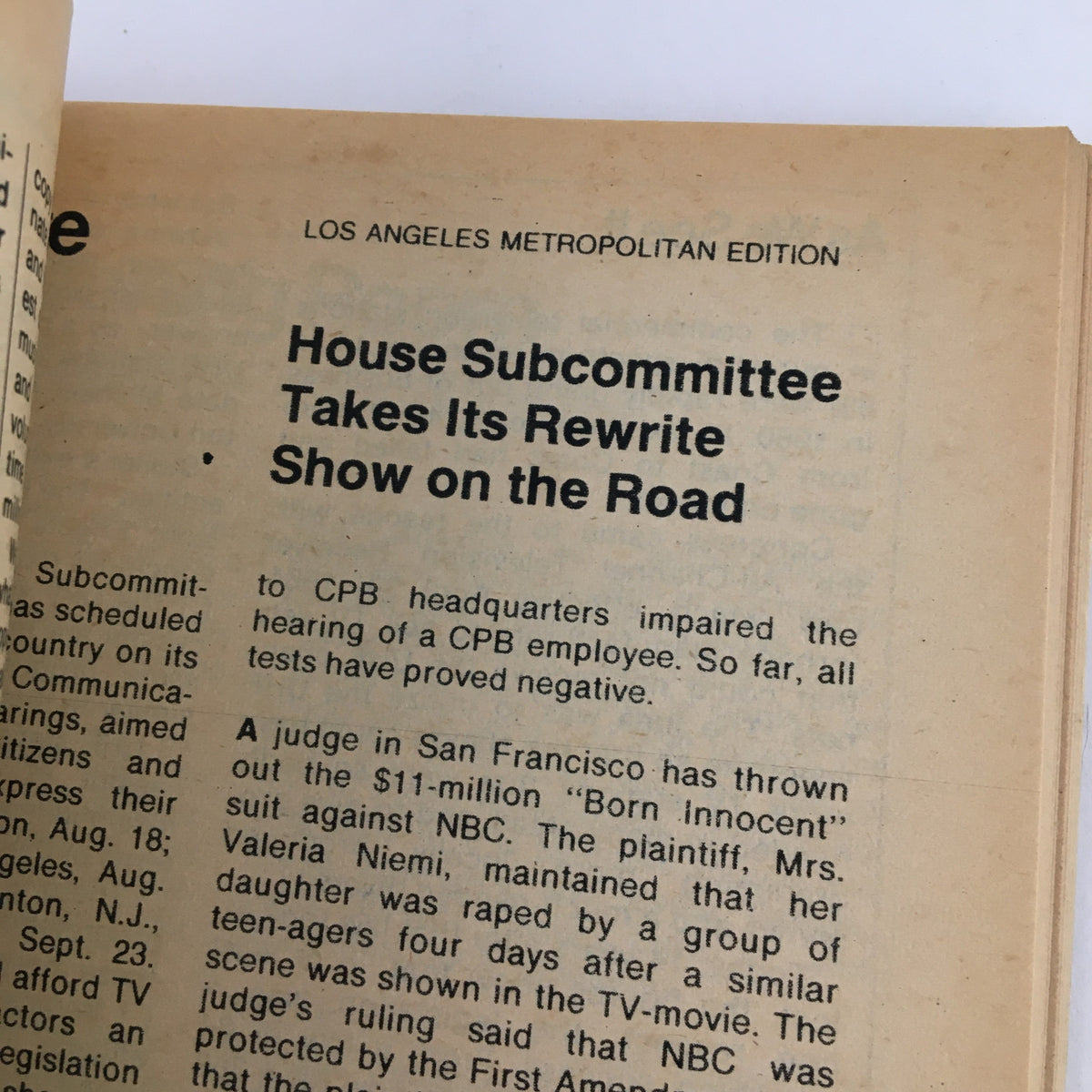 Interior page from TV Guide Magazine August 19, 1978. Discusses a House Subcommittee hearing related to a TV show, reflecting on television's impact and controversies during that era.