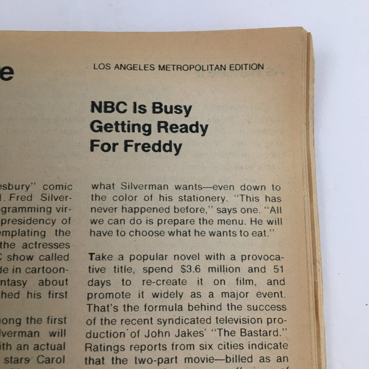 Interior excerpt from TV Guide Magazine dated June 10, 1978, titled 'NBC Is Busy Getting Ready For Freddy', representing media trends and television programming of the time.
