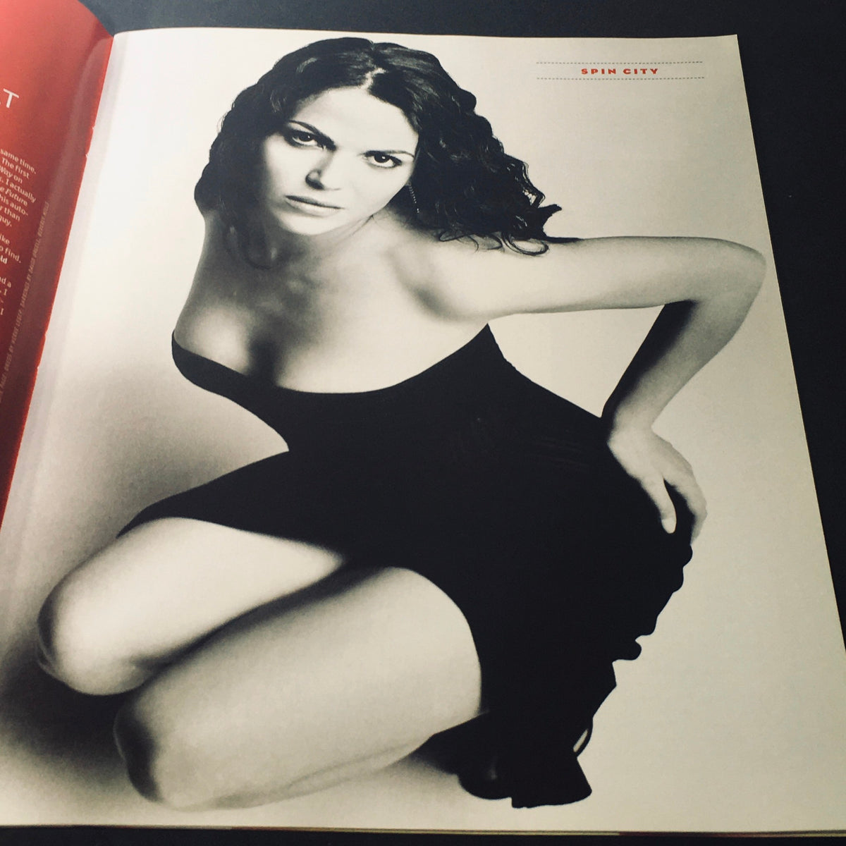 Interior page of FHM Magazine 2001 - 1st Anniversary featuring Lana Parrilla in a striking black dress.