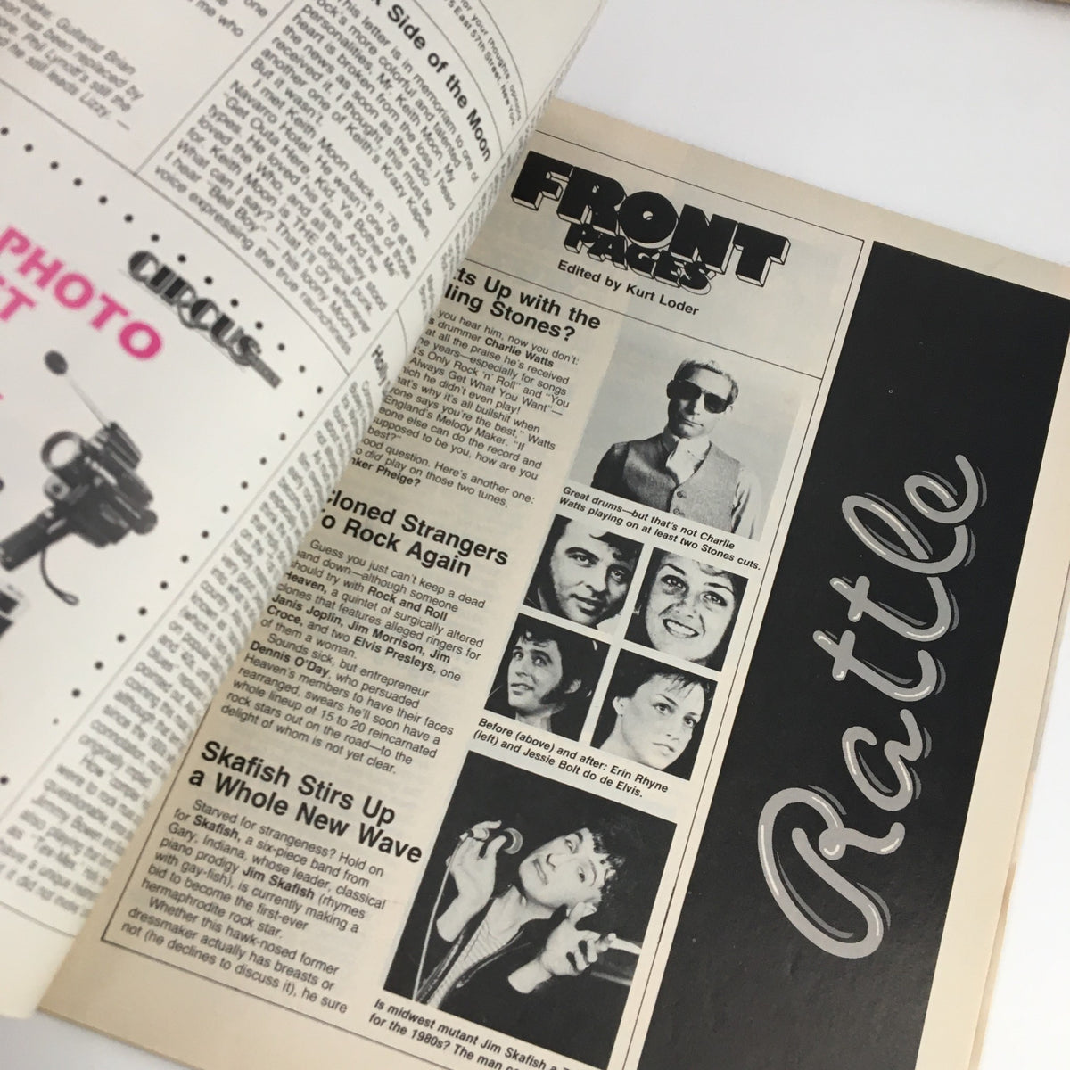 Interior page of the Circus Weekly Magazine from October 17, 1978, highlighting rock topics with articles featuring various musicians, including a section called 'Rattle' edited by Kurt Loder.