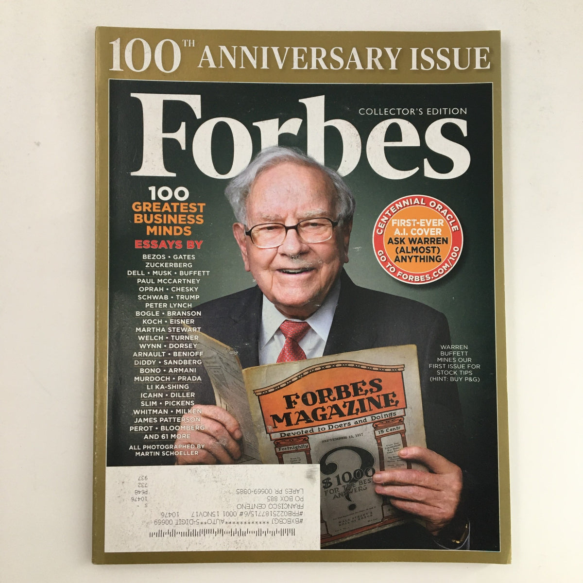 Cover of Forbes Magazine September 28 2017 featuring Warren Buffet, showcasing the article 'Forbes Magazine Mines First Issue For Stock Tips'.