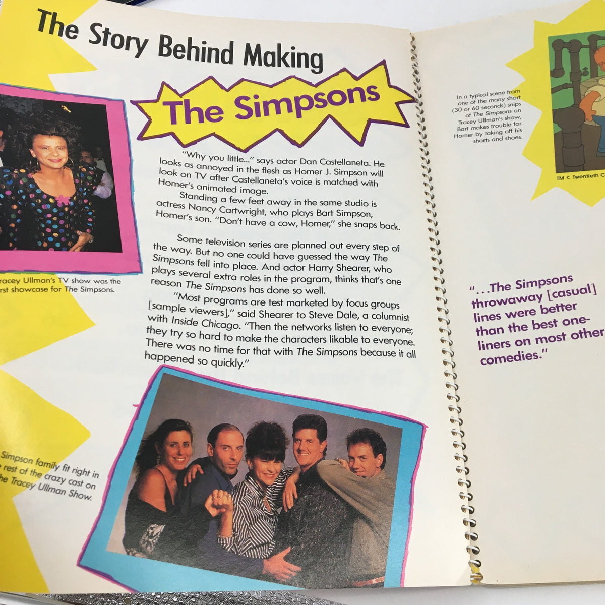 Page from '1990 Consumer Guide Presents Simpson Mania The History of TV's First Family' discussing the making of The Simpsons, featuring a portrait of creator Matt Groening.