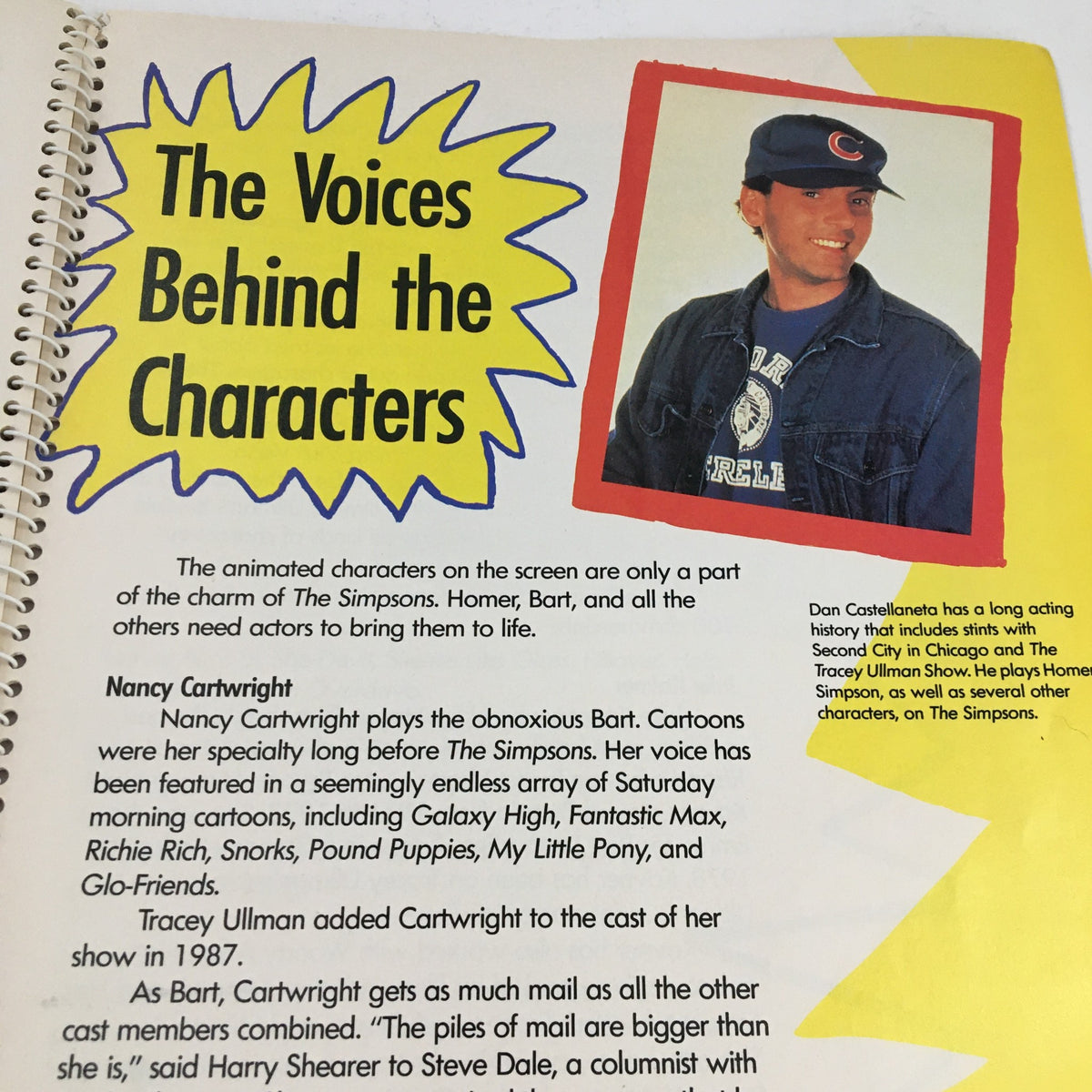 A segment from '1990 Consumer Guide Presents Simpson Mania The History of TV's First Family,' showcasing Nancy Cartwright and other voice actors behind the characters. The image underscores the talent involved in bringing the show to life.