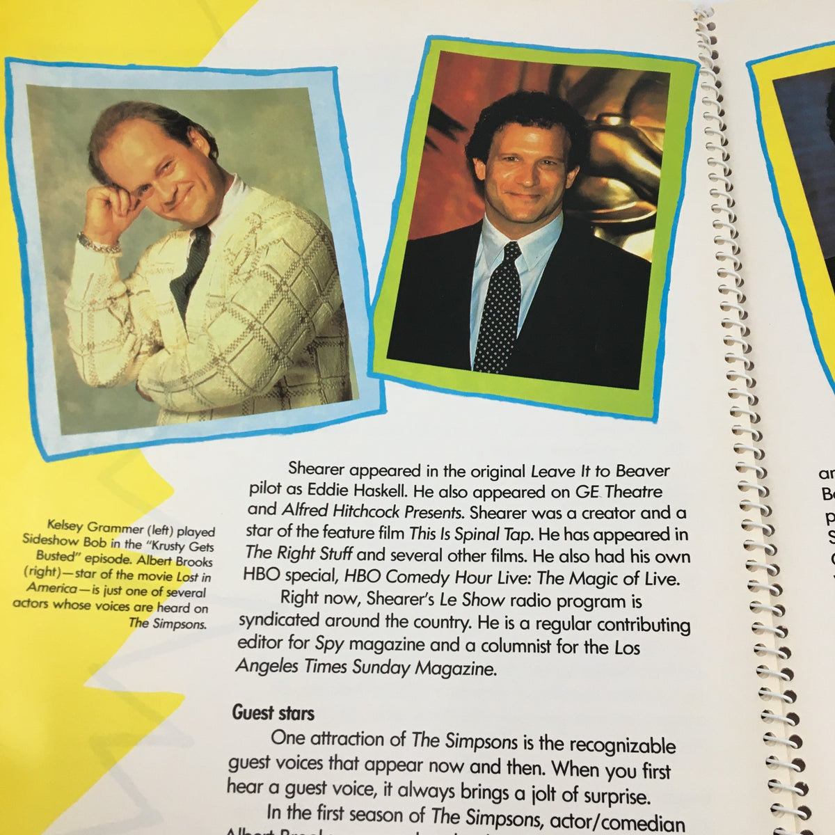 Image from '1990 Consumer Guide Presents Simpson Mania The History of TV's First Family' showcasing Kelsey Grammer and additional TV personalities, highlighting their involvement in animation and comedy.