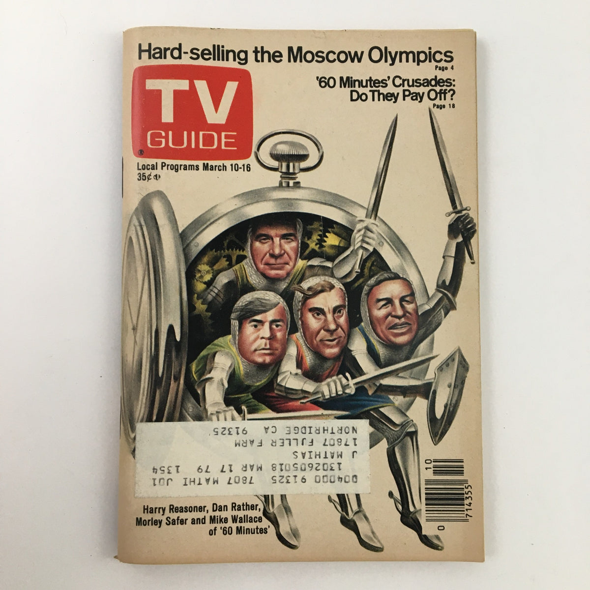 TV Guide Magazine March 10 1979 cover featuring Dan Rather and Morley Safer, highlighting the Moscow Olympics. Vintage magazine collectible for journalists and television history enthusiasts.