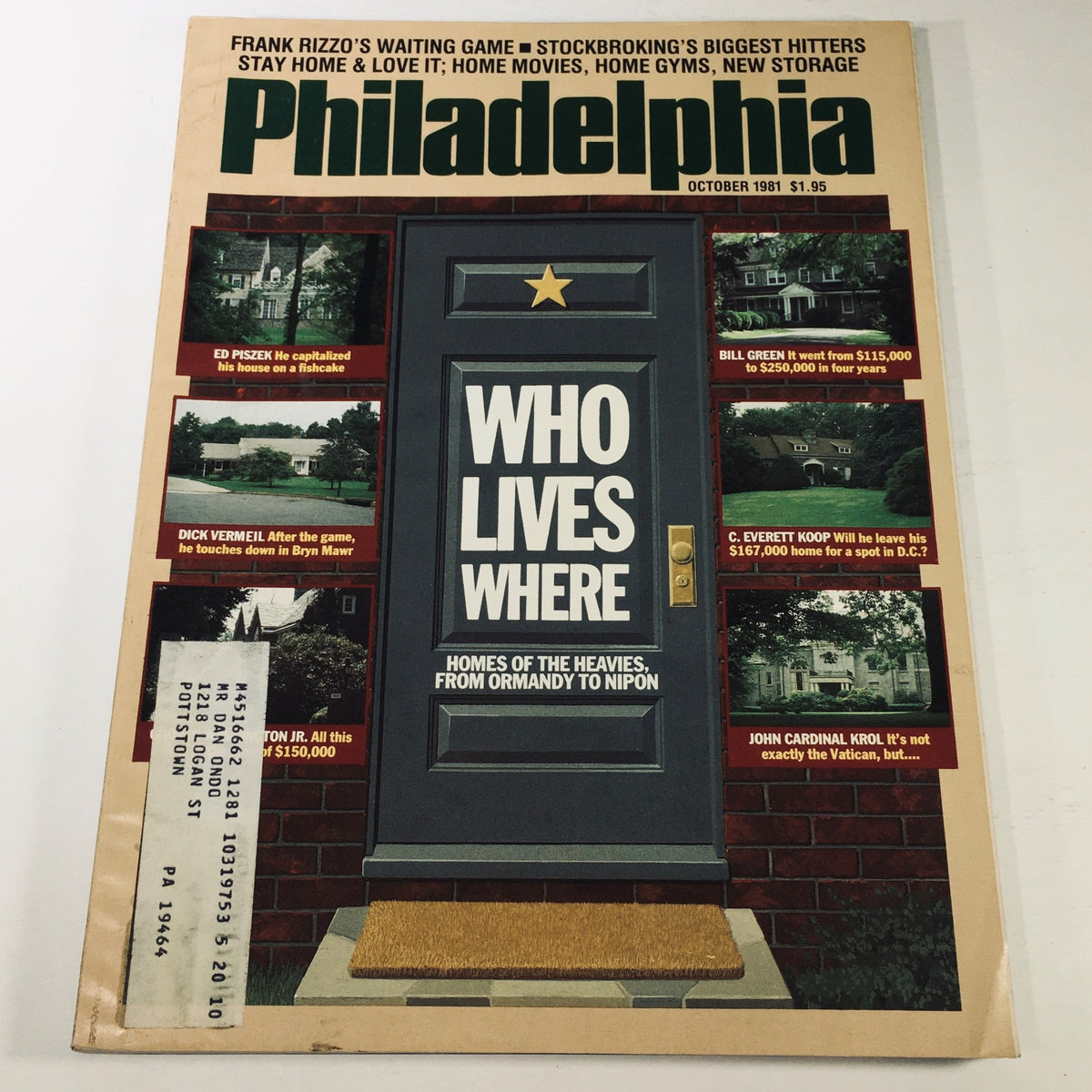 Cover of VTG Philadelphia Magazine October 1981 featuring notable figures Ed Piszek, Dick Vermeil, and Bill Green with the headline 'Who Lives Where'. The vintage magazine highlights Philadelphia culture and local sports history.