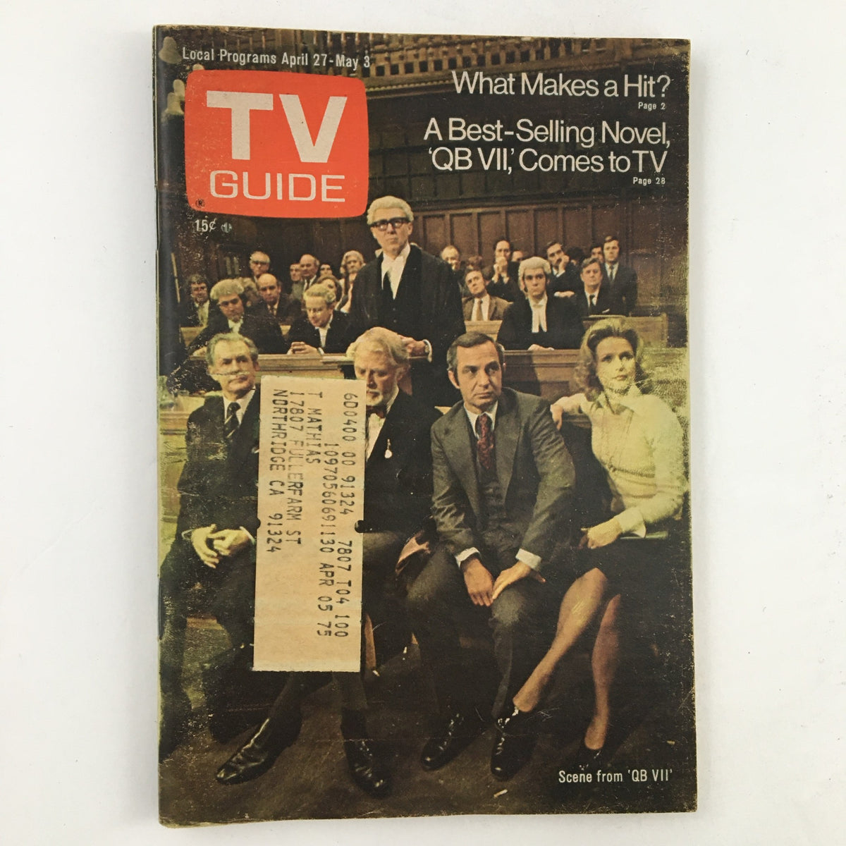 Cover of TV Guide Magazine April 27 1974 featuring Bruce Bould and Dan O'Herlihy, displaying a courtroom scene. A vintage collectible showcasing the television landscape of the 1970s.