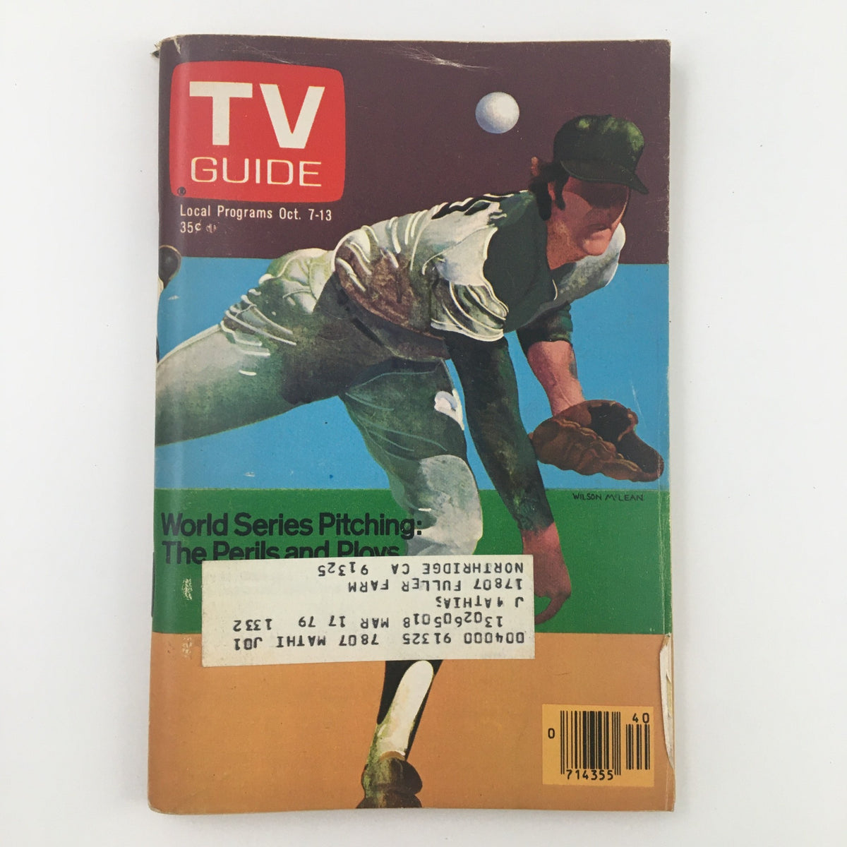 Cover of TV Guide Magazine October 7 1978 featuring the title 'Pitching The Perils and Ploys', showcasing a baseball pitcher in action and marked with a price of 35 cents.