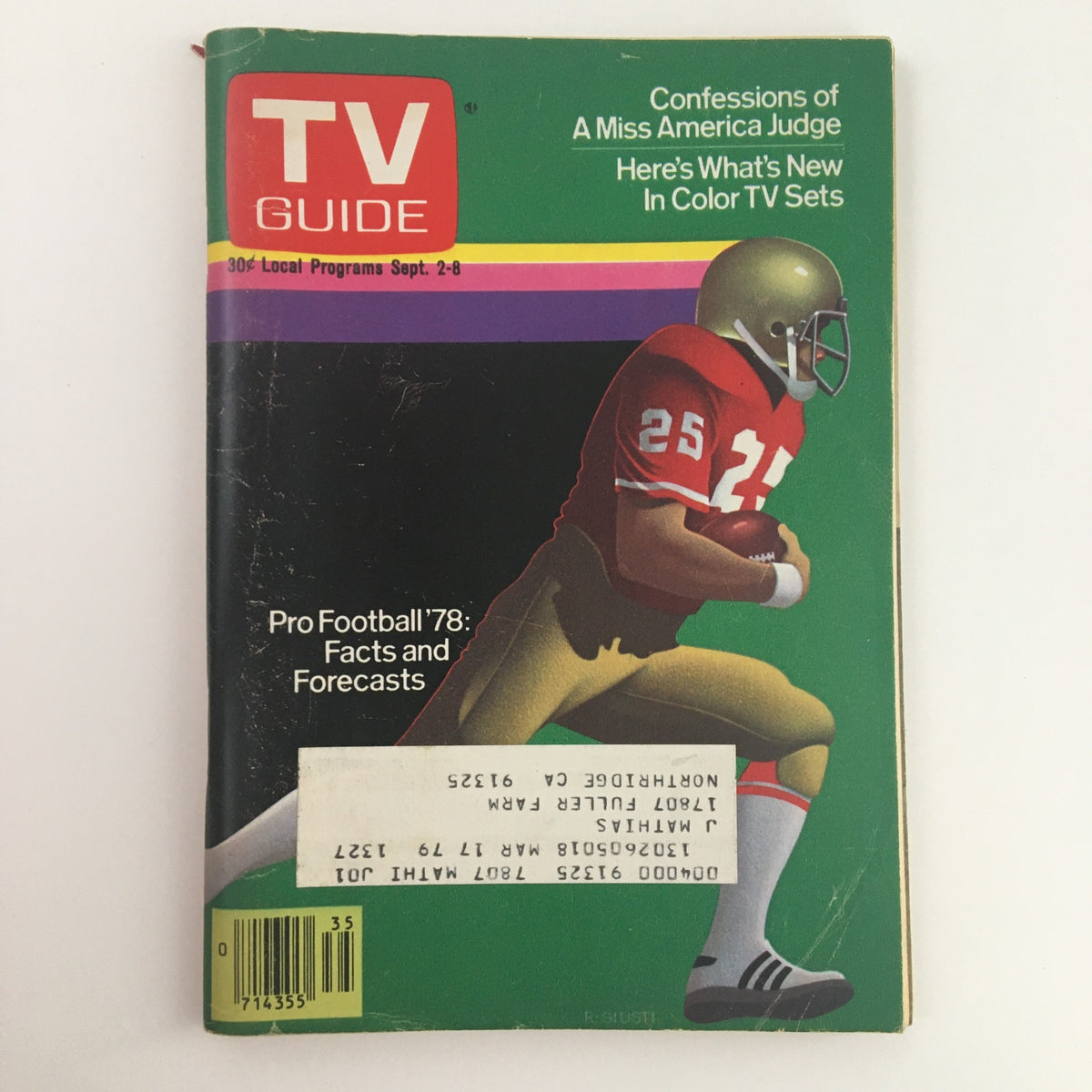 TV Guide Magazine September 2 1978 cover featuring Pro Football '78 Facts & Forecast, showcasing a football player in action, ideal for sports history enthusiasts and vintage magazine collectors.