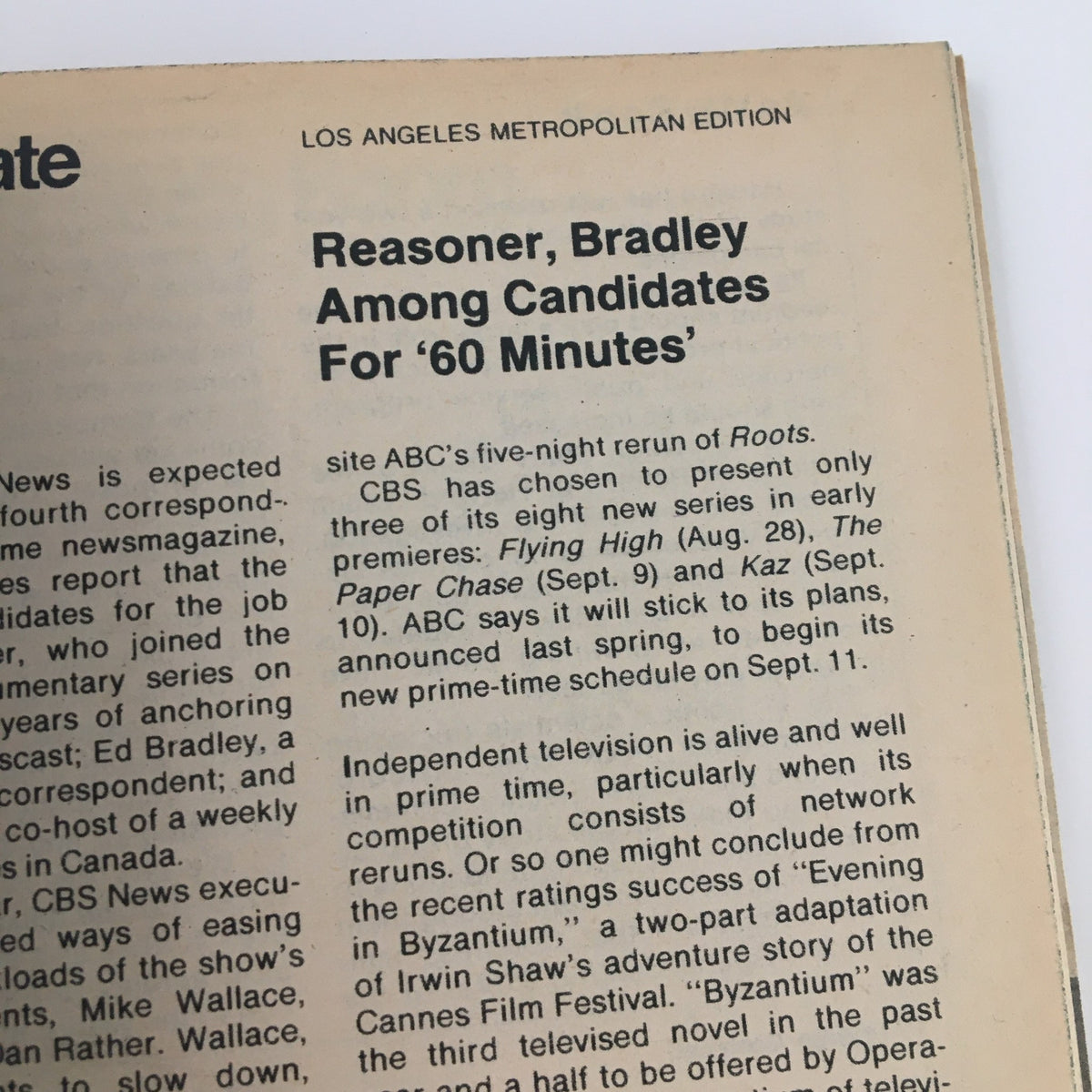 Inside page of TV Guide Magazine September 2 1978 discussing TV news and programming details for the Los Angeles metropolitan area.
