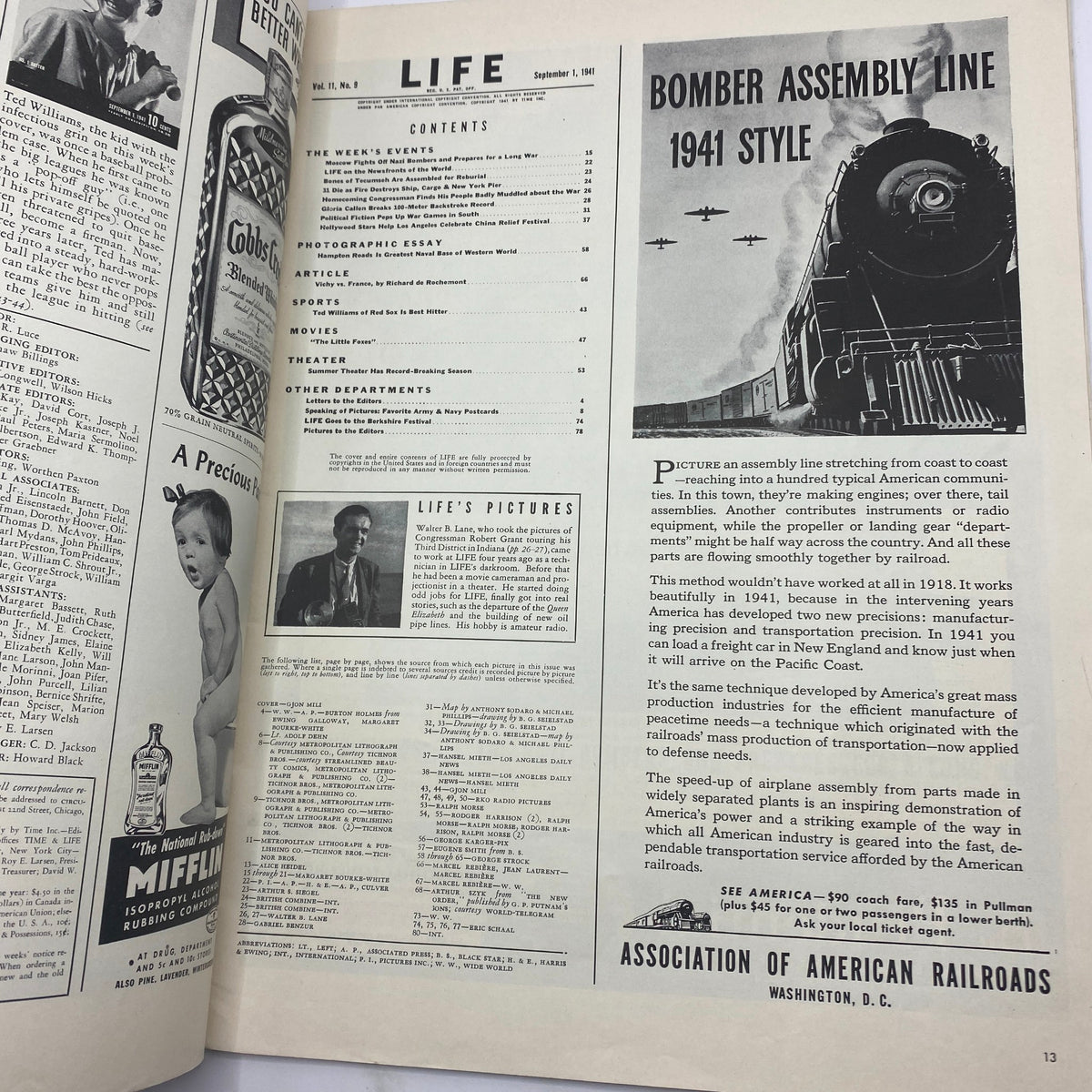 Life Magazine September 1 1941 Featuring Ted Williams - Collectible Vintage Interior, Well-Preserved