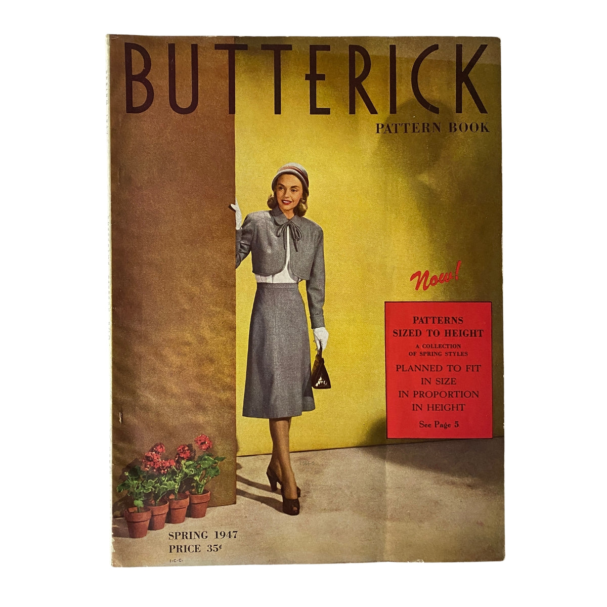 1947 Butterick Spring Pattern Book Catalog cover featuring a model in a stylish outfit, emphasizing patterns sized to fit women under 5'5" and featuring a vibrant spring theme.