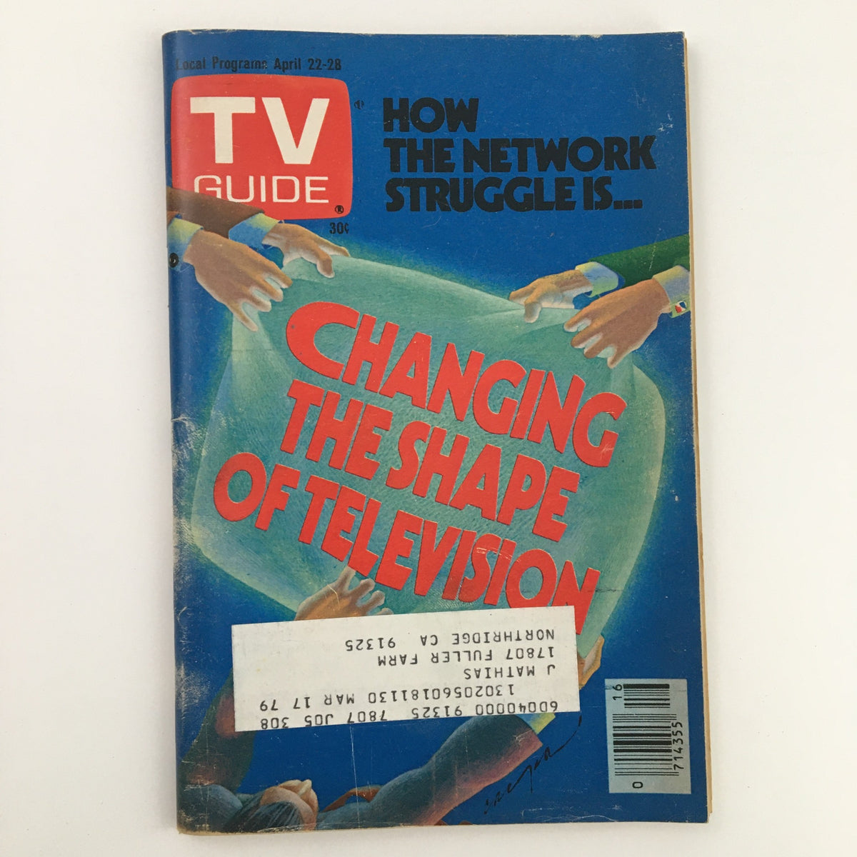 Cover of TV Guide Magazine dated April 22, 1978, featuring the theme 'Changing The Shape of Television', showcasing vibrant imagery and bold text with hands reaching out towards the central message.