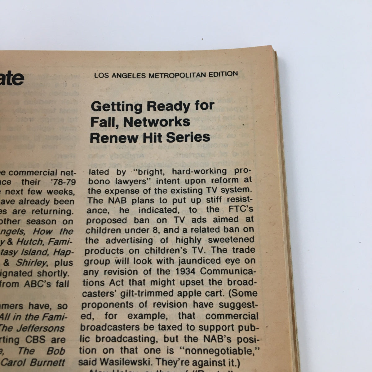 Another interior page from TV Guide Magazine April 22 1978 highlighting the Los Angeles metropolitan edition with discussions on fall television series renewals.
