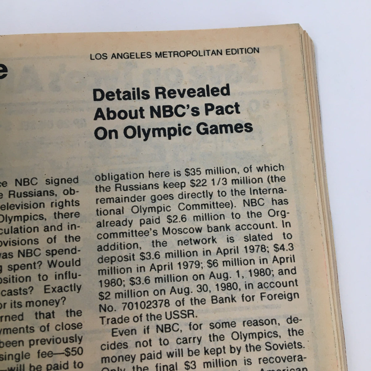 Article snippet from TV Guide Magazine December 31, 1977, discussing NBC's television rights for the Olympic Games, providing insight into broadcasting history and the magazine's significance.
