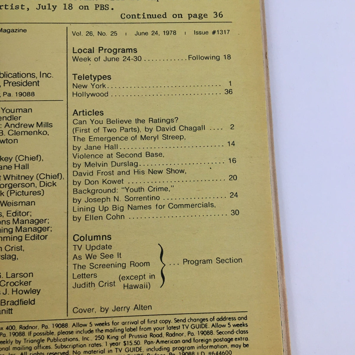 Interior page of TV Guide Magazine June 24 1978 featuring article titles including 'Can You Believe the Ratings?' along with other entertainment content highlights.