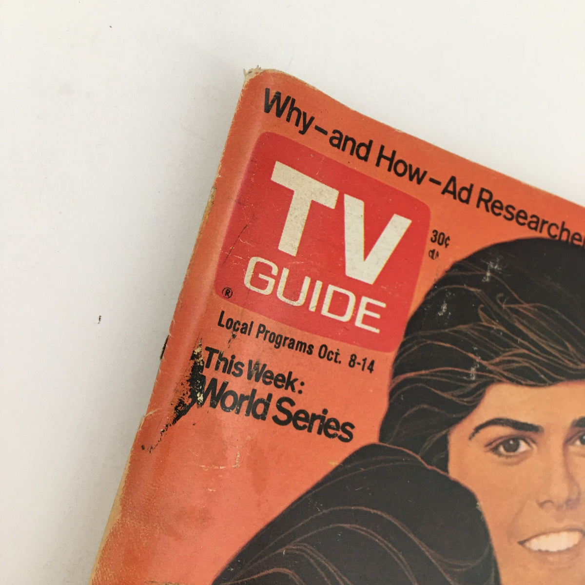 Close-up view of the TV Guide Magazine October 8 1977, highlighting the title and a World Series reference.