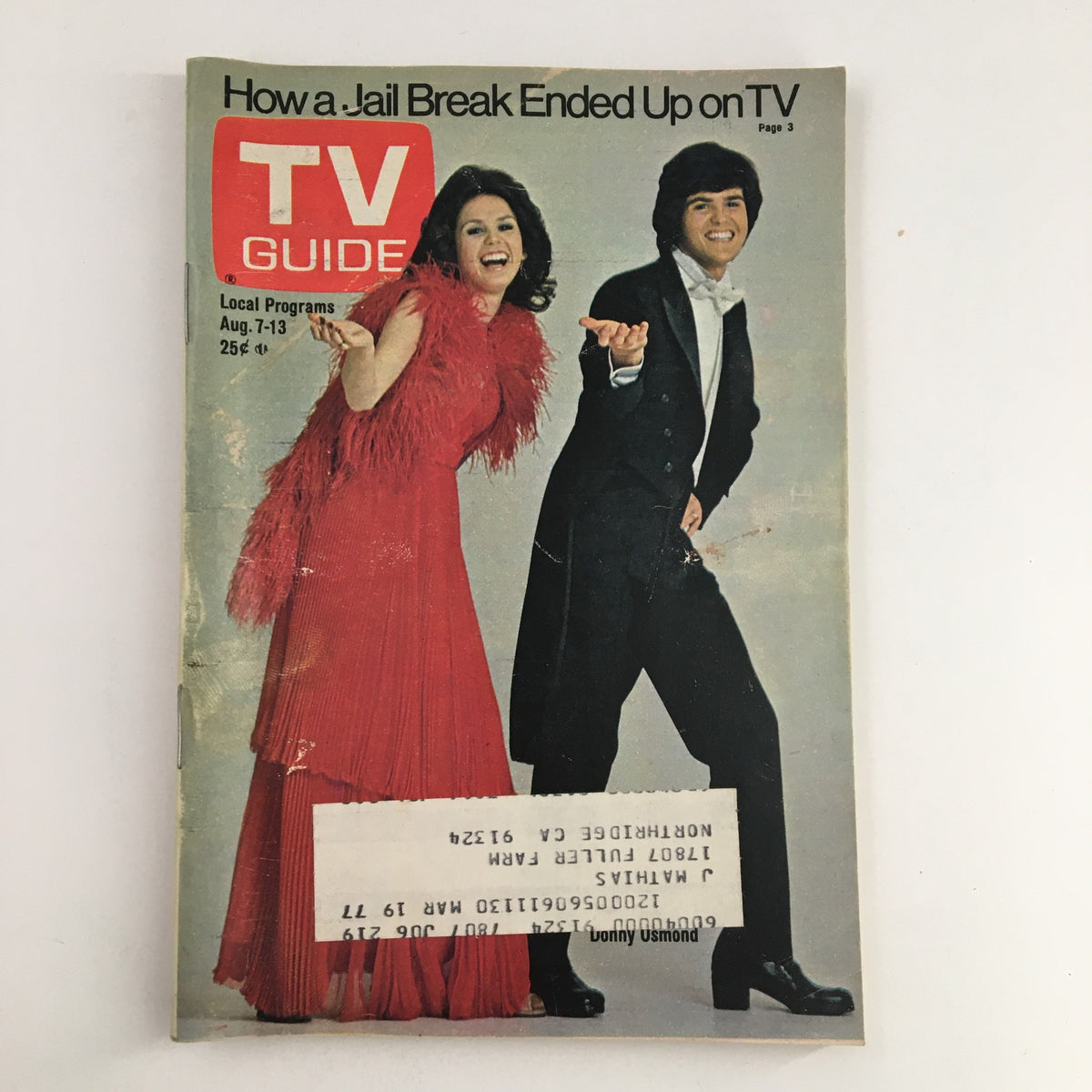 TV Guide Magazine August 7 1976 featuring Marie and Danny Osmond on the cover, showcasing a retro design with local program listings for Aug. 7-13.