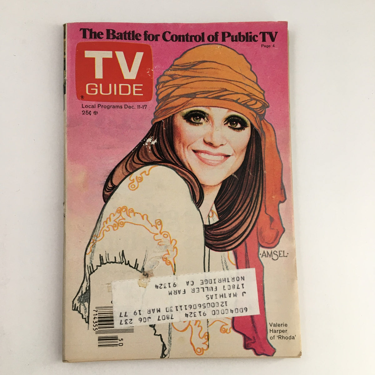 Cover of TV Guide Magazine dated December 11, 1976 featuring Valerie Harper of Rhoda, showcasing vibrant artwork and a nostalgic style of the era.