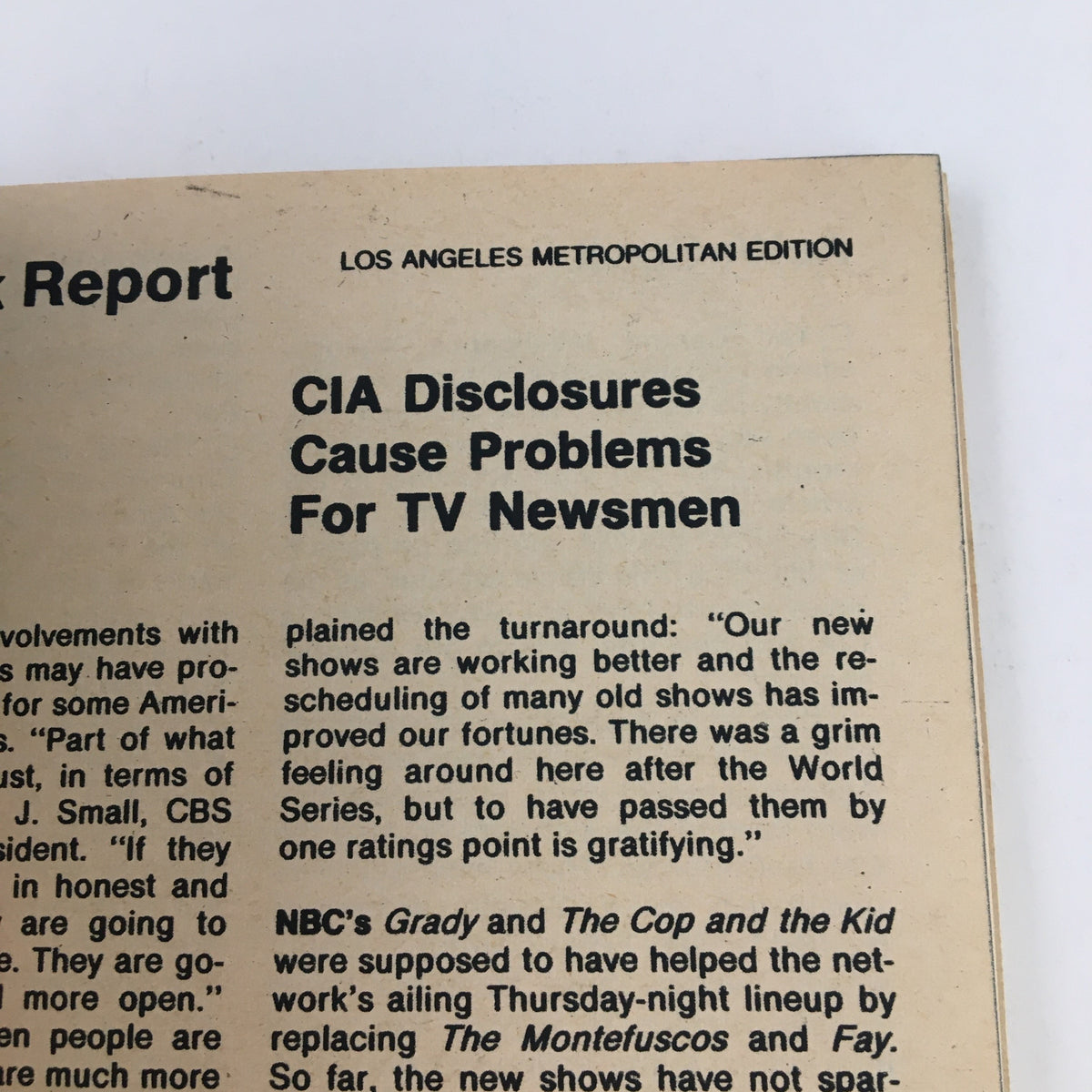 Back cover of TV Guide Magazine January 10, 1976 discussing CIA disclosures and their impact on television news, reflecting the era's media landscape.