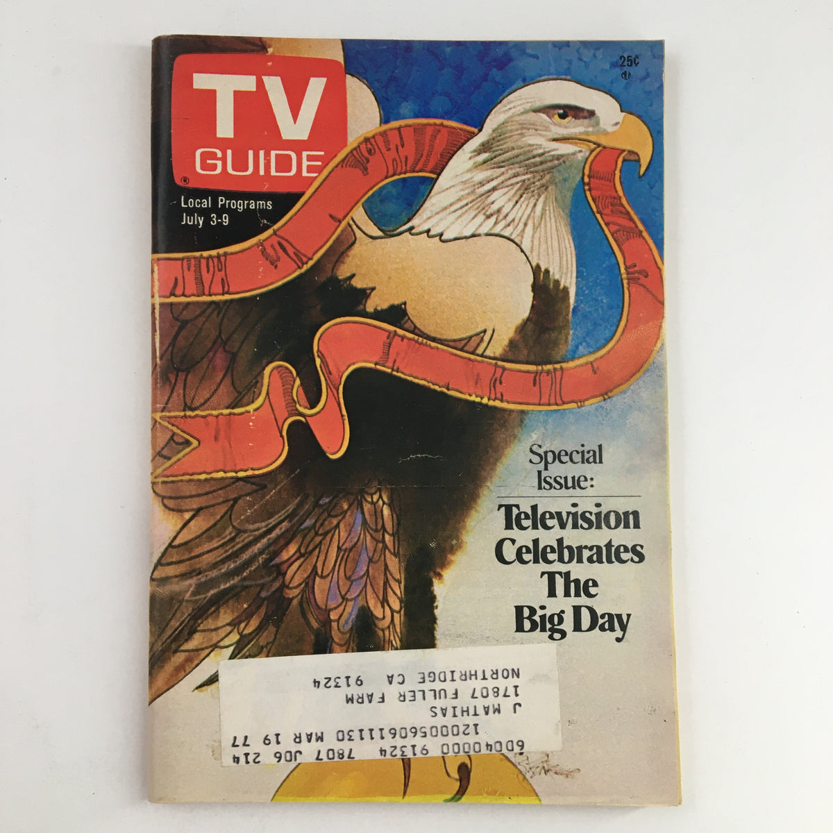 Cover of TV Guide Magazine July 3 1976, featuring an eagle and celebrating television's big day in Los Angeles edition.
