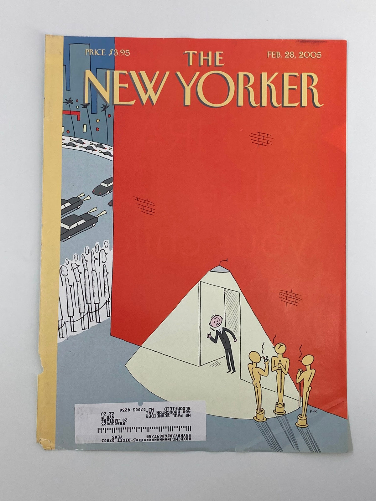 COVER ONLY of The New Yorker, February 28, 2005, featuring the illustration 'Backstage at Oscars' by Philippe Roul, showcasing a glamorous scene with an Oscar statue and Hollywood ambiance.