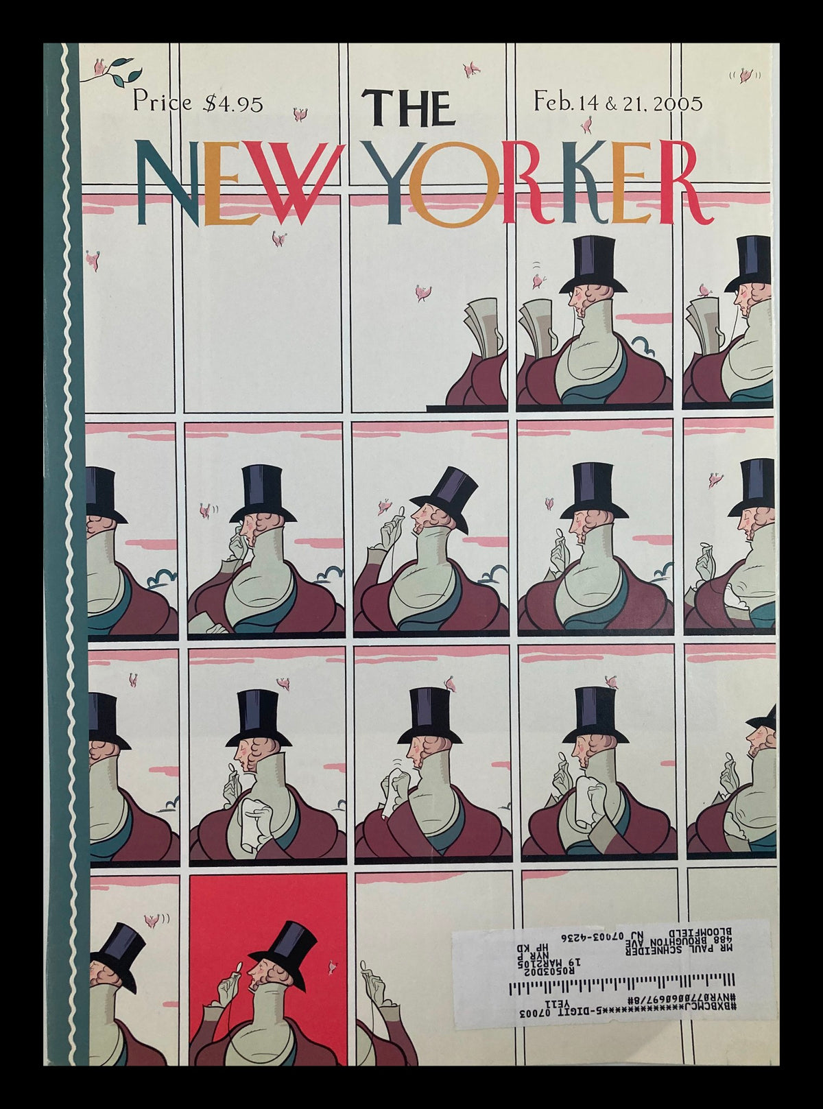 Cover image of The New Yorker dated February 14, 2005, featuring the artwork 'European Rules' by Chris Ware, showcasing a unique style with multiple panel illustrations.