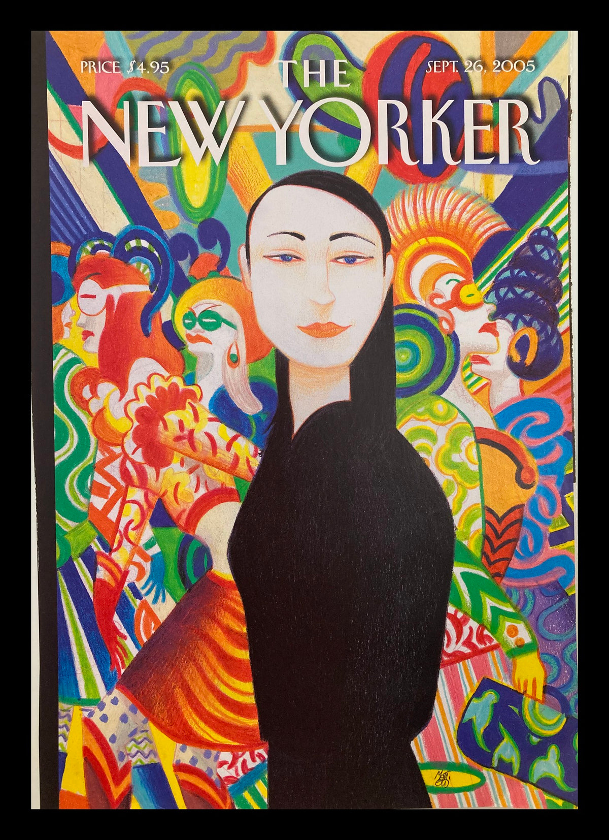 Cover of The New Yorker from September 26, 2005, featuring the vibrant artwork of Lorenzo Mattotti with a striking portrait of a woman amidst colorful figures.