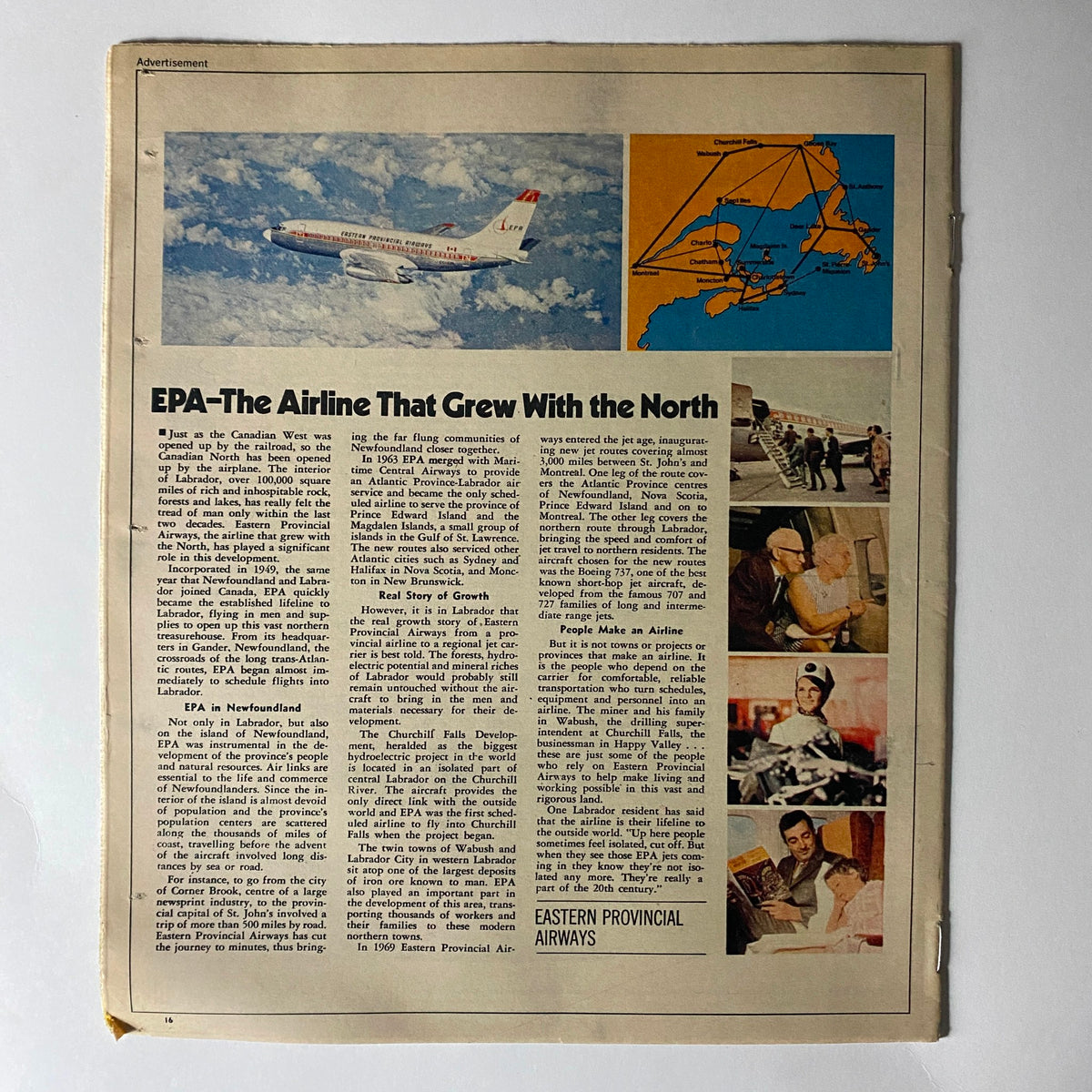 The New York Times Magazine April 25 1971 Newfoundland advertisement for Eastern Provincial Airways showcasing airline routes and promotional imagery.
