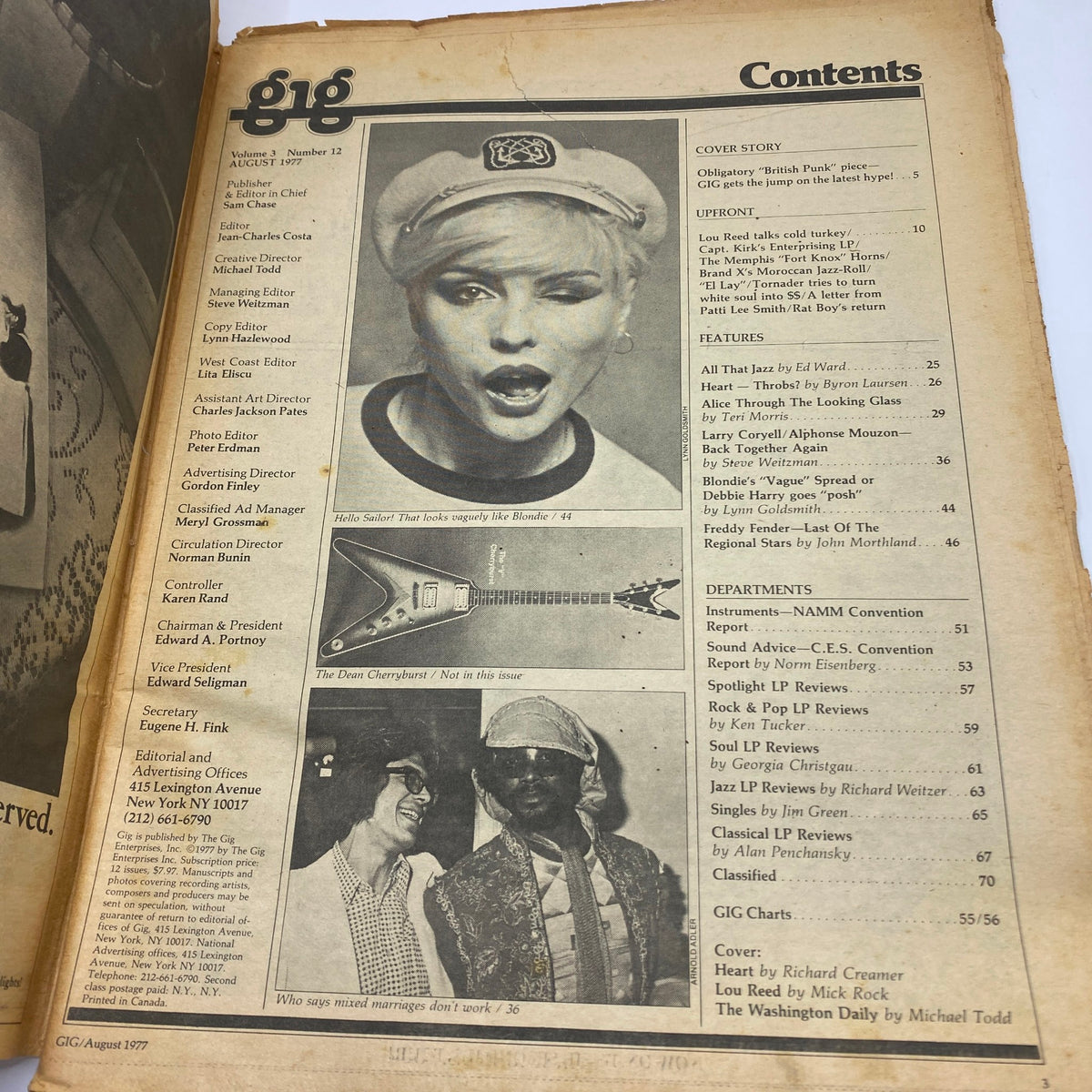 Vintage Gig The Music Magazine August 1977 Alice and Lou Reed Hearth Throbs No Label