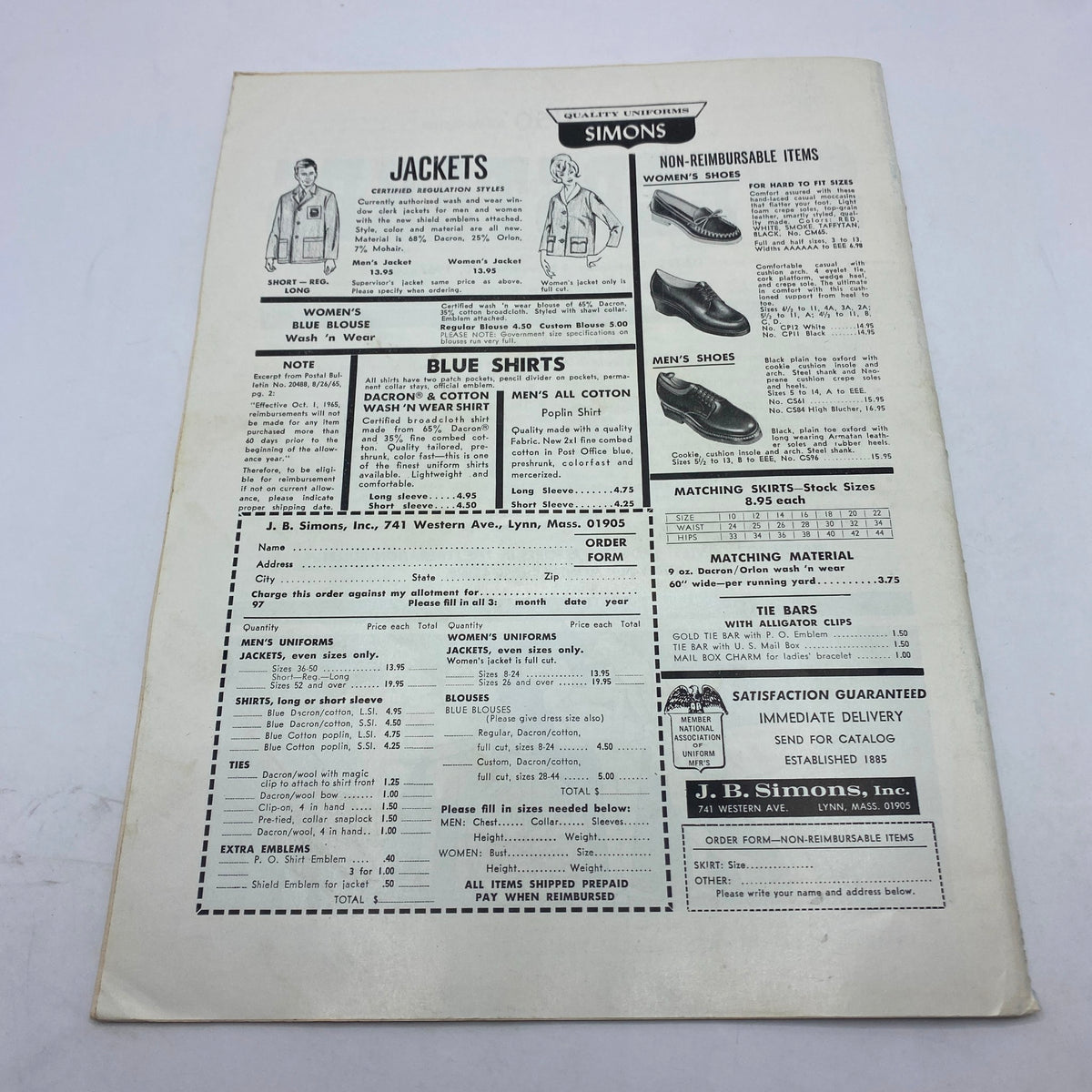 Advertisement page from the Union Postal Clerk Journal, September 1967, showcasing uniform items available for order.