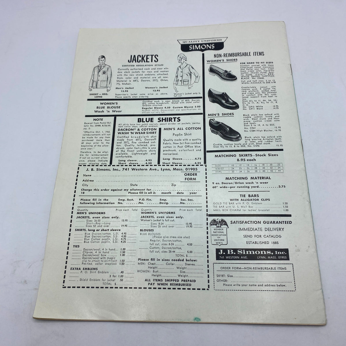Back cover of VTG The Union Postal Clerk Journal January 1968, showcasing advertisements for jackets and shirts, emphasizing workplace apparel.