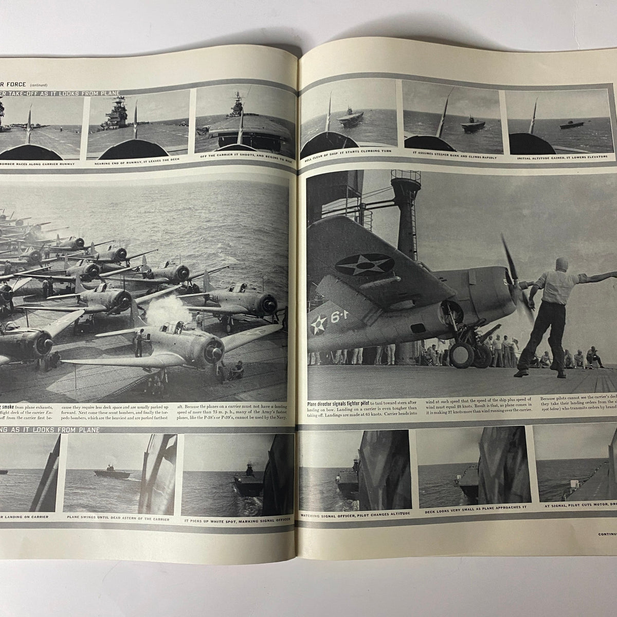 Interior pages of LIFE Magazine December 8, 1941 Vol 11 No. 23 showcasing U.S. Navy Air Force photographs.
