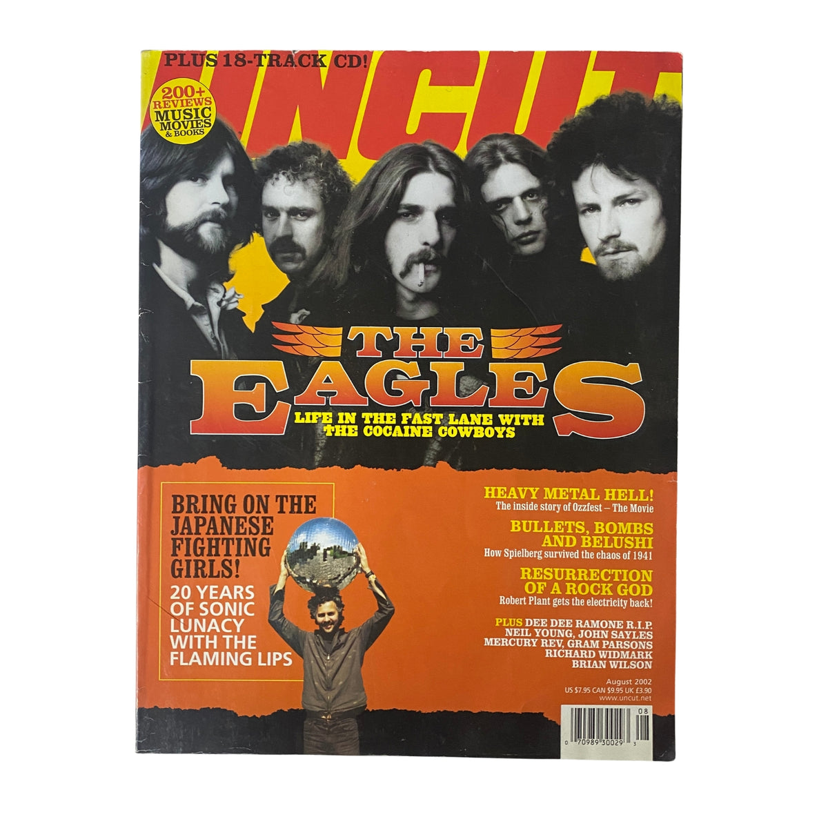 Cover of Uncut UK Rock Magazine August 2002 featuring The Eagles with a cover story about their impactful career and a highlight on rock music culture.