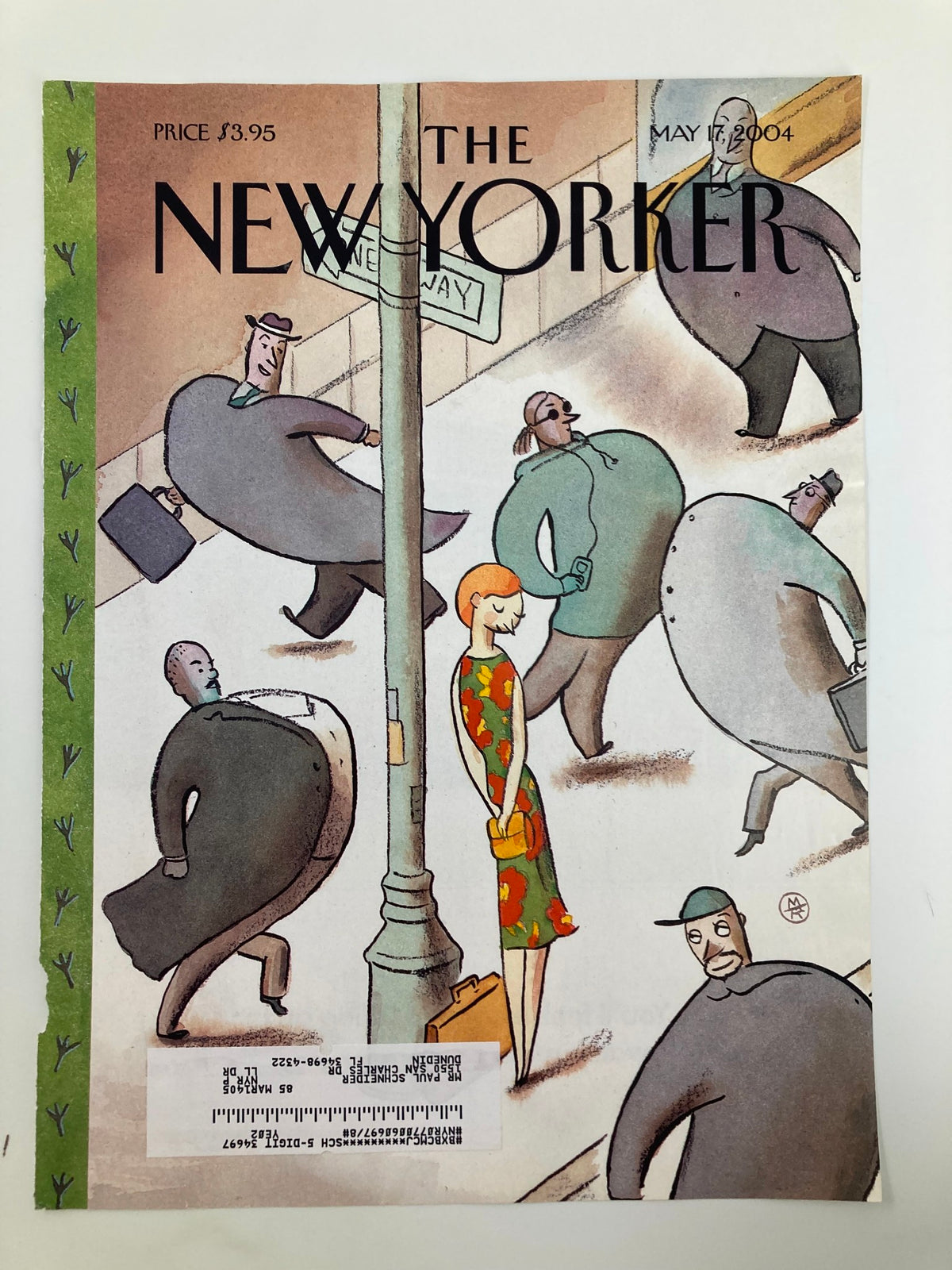 Cover of The New Yorker May 17, 2004, illustrating 'Spring Ritual' by Marc Rosenthal, showcasing a central female figure in a vibrant dress amidst whimsical characters on the sidewalk.