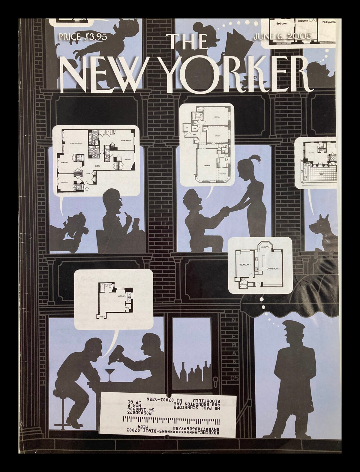 Cover of The New Yorker June 6 2005 showcasing a unique illustration by Christoph Niemann, featuring silhouettes and real estate floor plans, representing the real estate bubble theme.