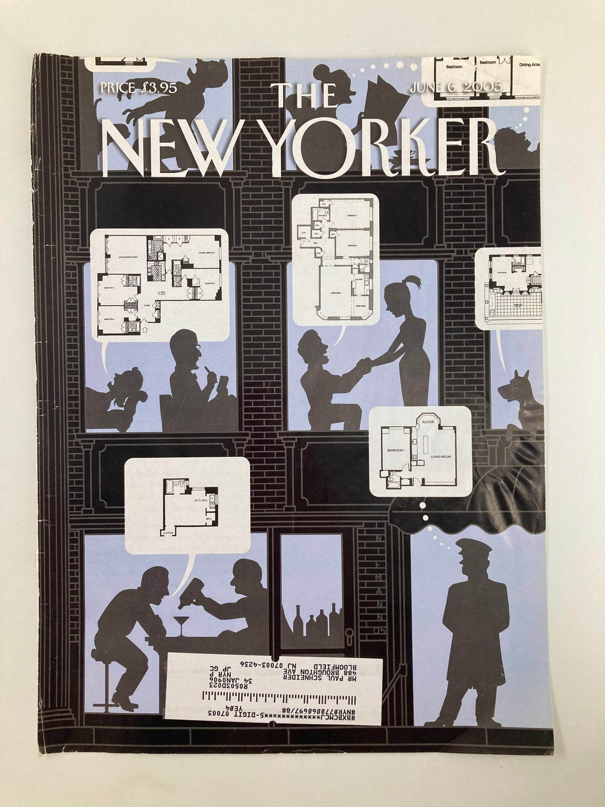 Cover image of The New Yorker June 6 2005, illustrated by Christoph Niemann, highlighting a creative depiction of real estate concepts with silhouettes and architectural layouts.