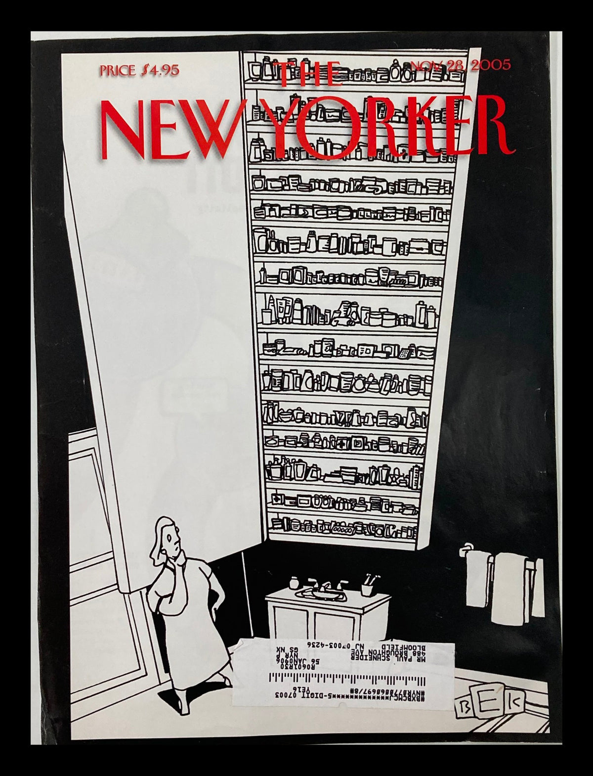 The New Yorker cover from November 28, 2005, titled 'Americans at Work' by Bruce E. Kaplan, showcasing a whimsical illustration related to American workplace culture.