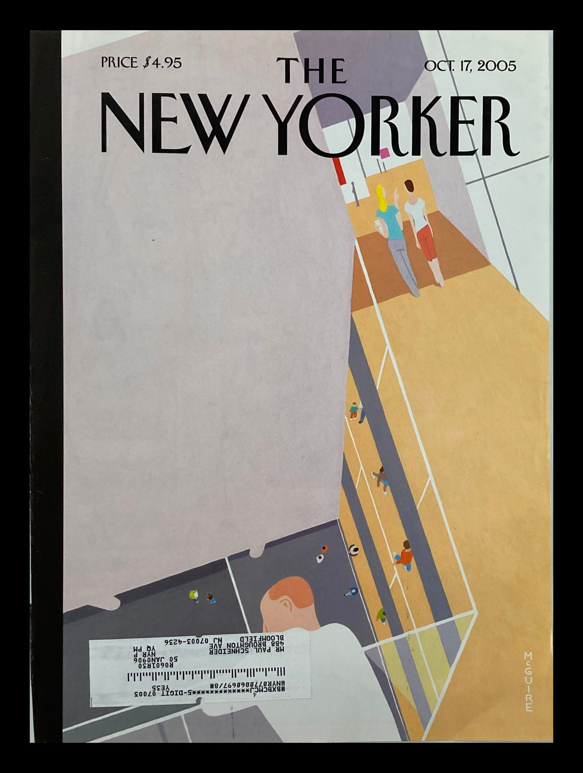 Cover of The New Yorker from October 17, 2005 featuring artwork by Richard McGuire, depicting a modern scene with figures in a minimalist style.