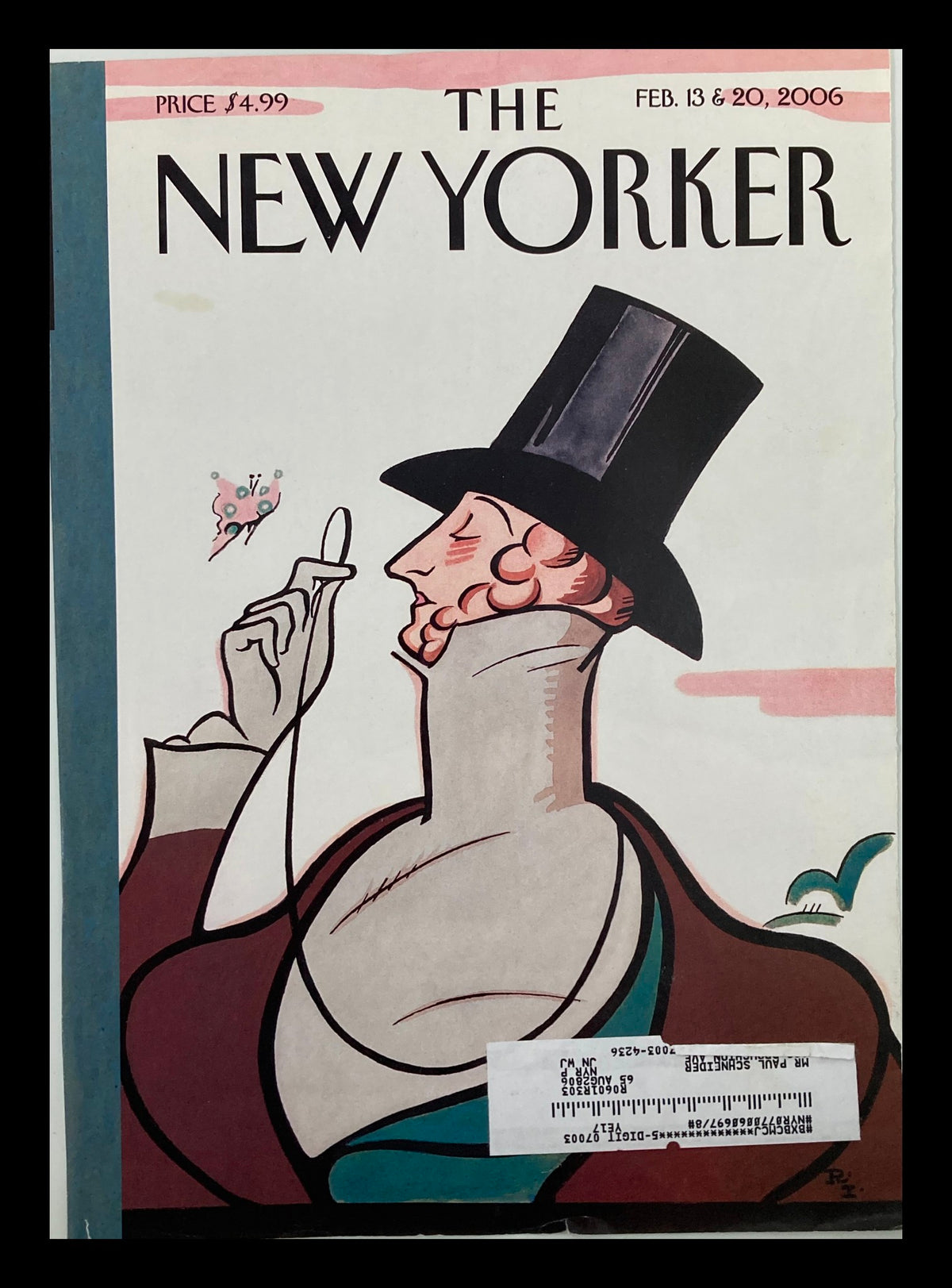 Cover Only The New Yorker February 13 2006 featuring Eustace Tilley by Rea Irvin, showcasing a sophisticated illustration of the character with a top hat and a refined pose.