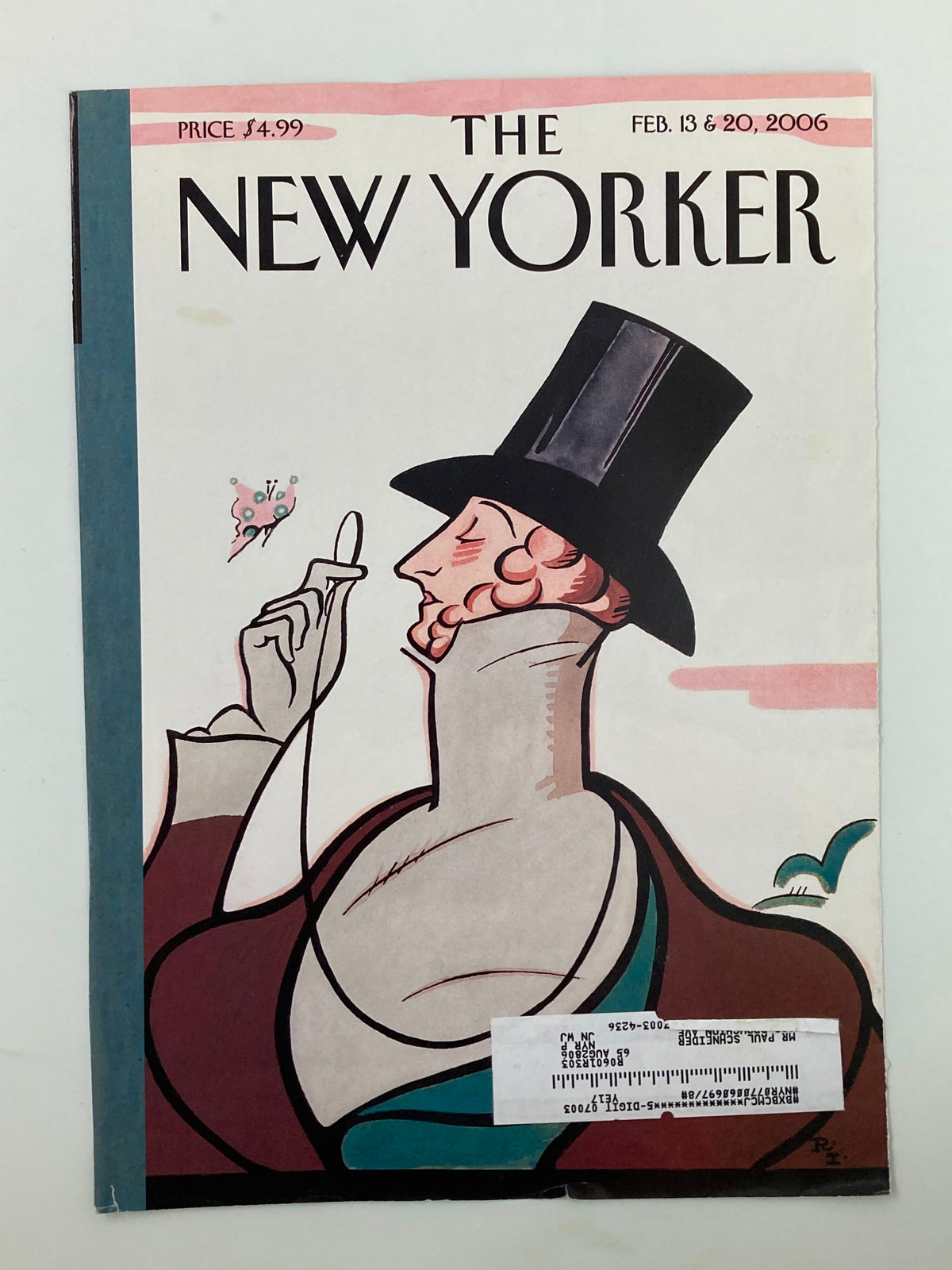 Cover Only The New Yorker February 13 2006 depicting Eustace Tilley by Rea Irvin, highlighting the artistic style with elegant details and classic typography.